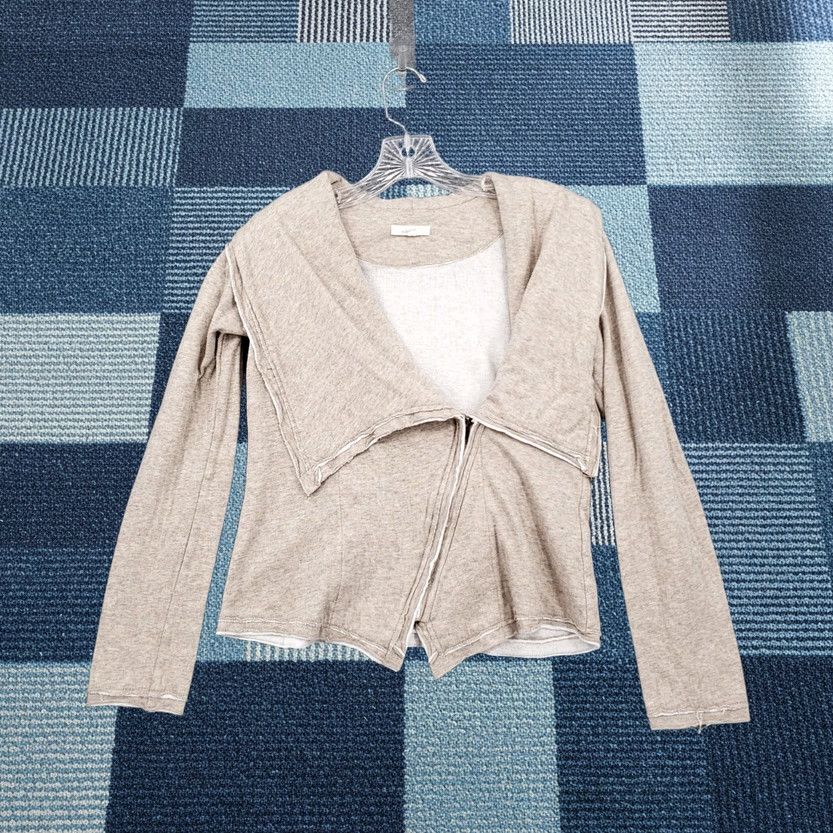 Vintage Mystree Top Womens S Small Beige Drape Collar Long Sleeve Lagenlook Zip Heather Size S / US 4 / IT 40 - 1 Thumbnail