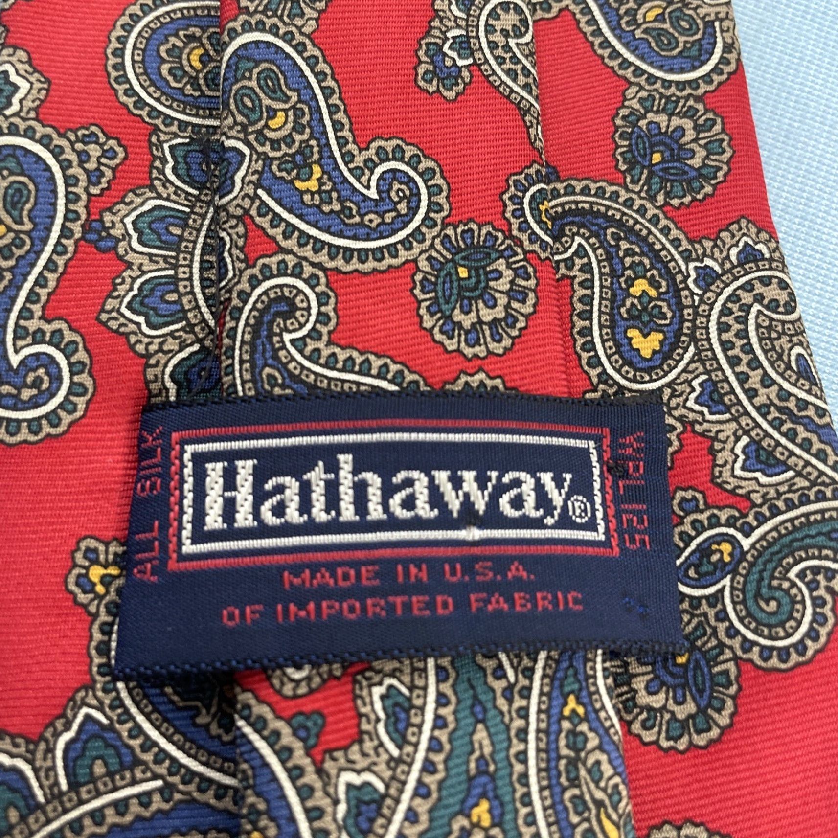 Vintage Hathaway Tie Men vtg 80s Silk Italy Western Double Paisley Red NeckTie 3.5x57 Size ONE SIZE - 5 Thumbnail