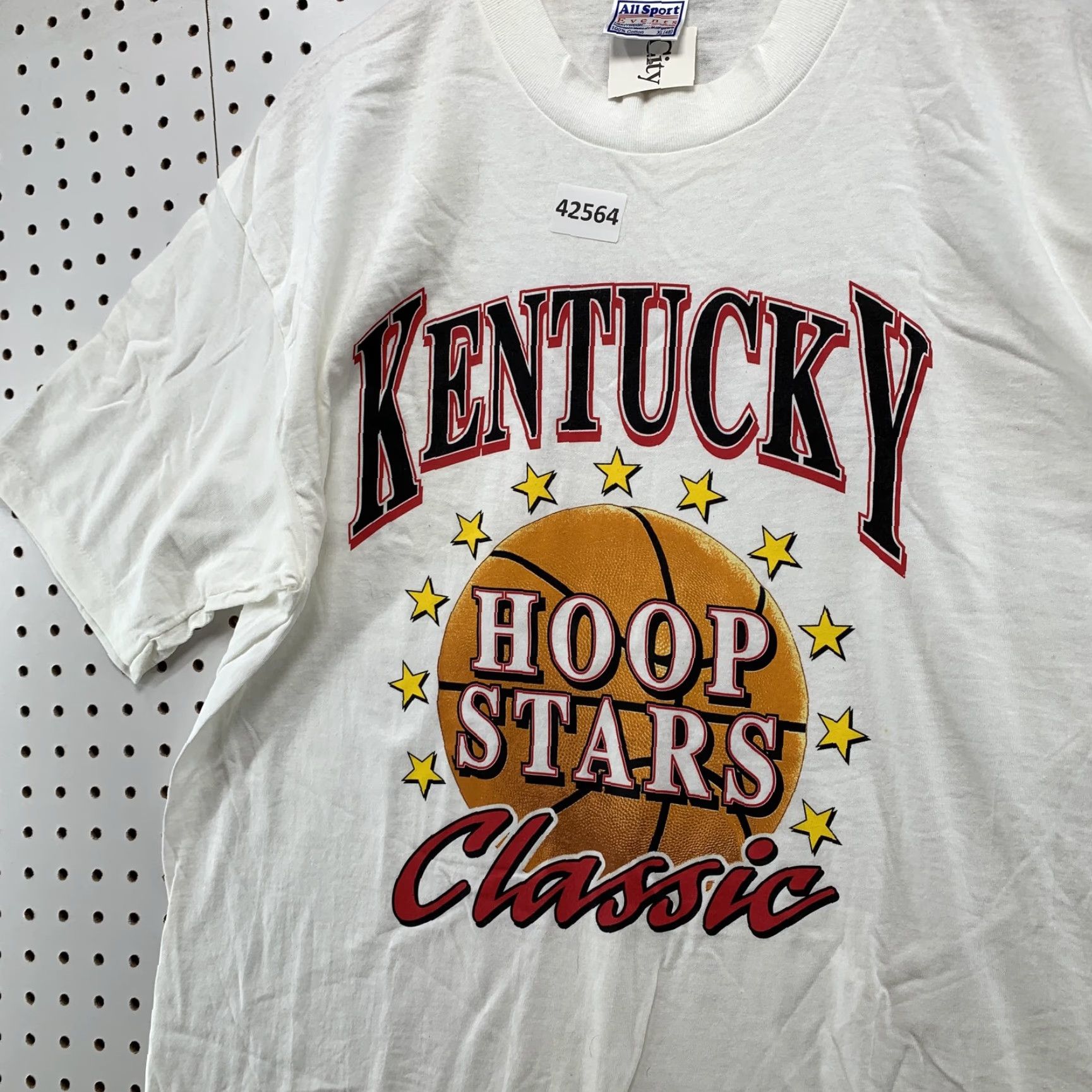 Vintage VINTAGE All Sport Kentucky Hoop Stars Classic Shirt Mens XL White Graphic Print Crew Neck Short Sleeve USA 1990s Men clothing Size US XL / EU 56 / 4 - 7 Thumbnail