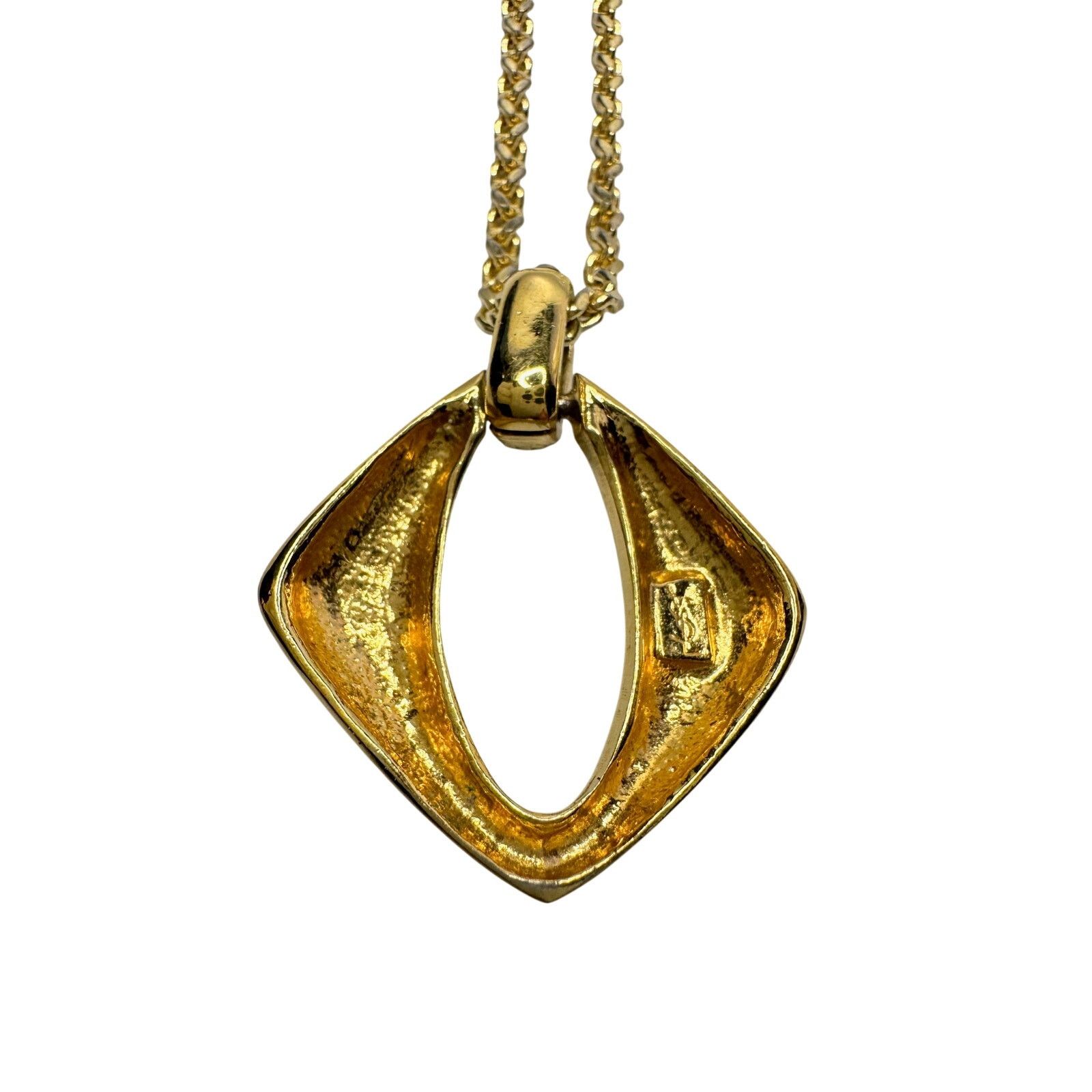 Yves Saint Laurent Yves Saint Laurent (YSL) Gold-Plated Necklace w Rhinestones Size ONE SIZE - 7 Thumbnail