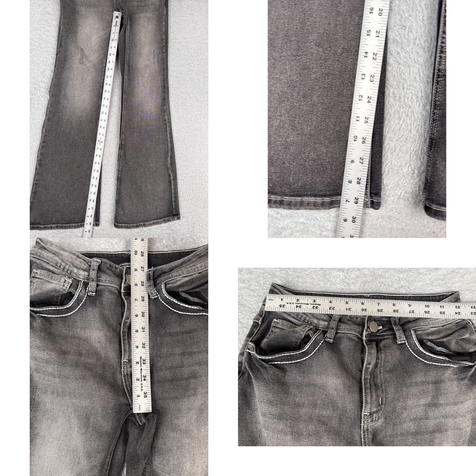 Vintage Romwe Jeans Womens 4 Gray Black Denim Flared Distressed Cotton Blend Mid 25x30 Size 27" / US 4 / IT 40 - 8 Thumbnail