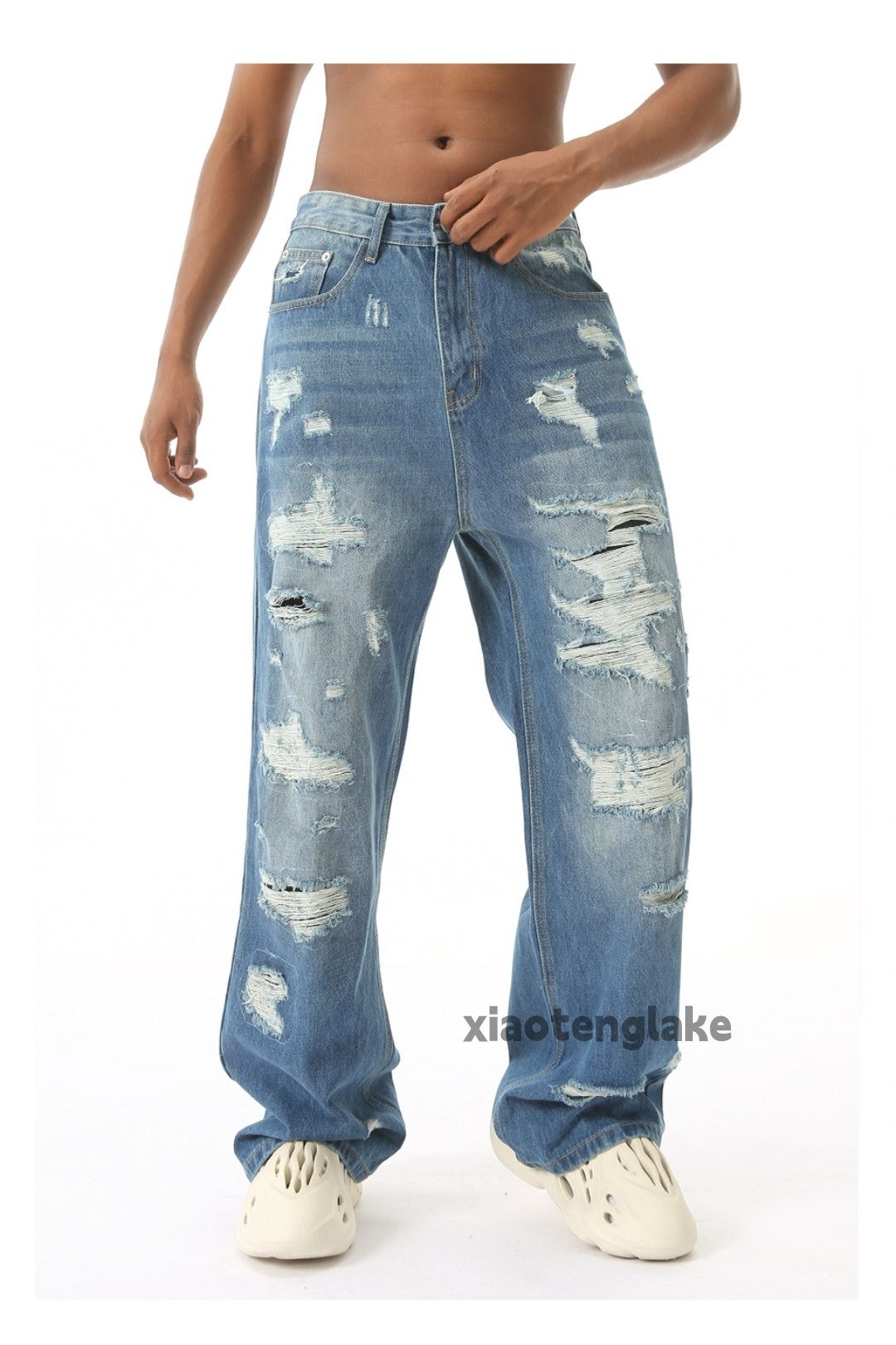Jean × Vintage washed faded skate hiphop damaged ripped jeans Size US 33 - 1 Thumbnail