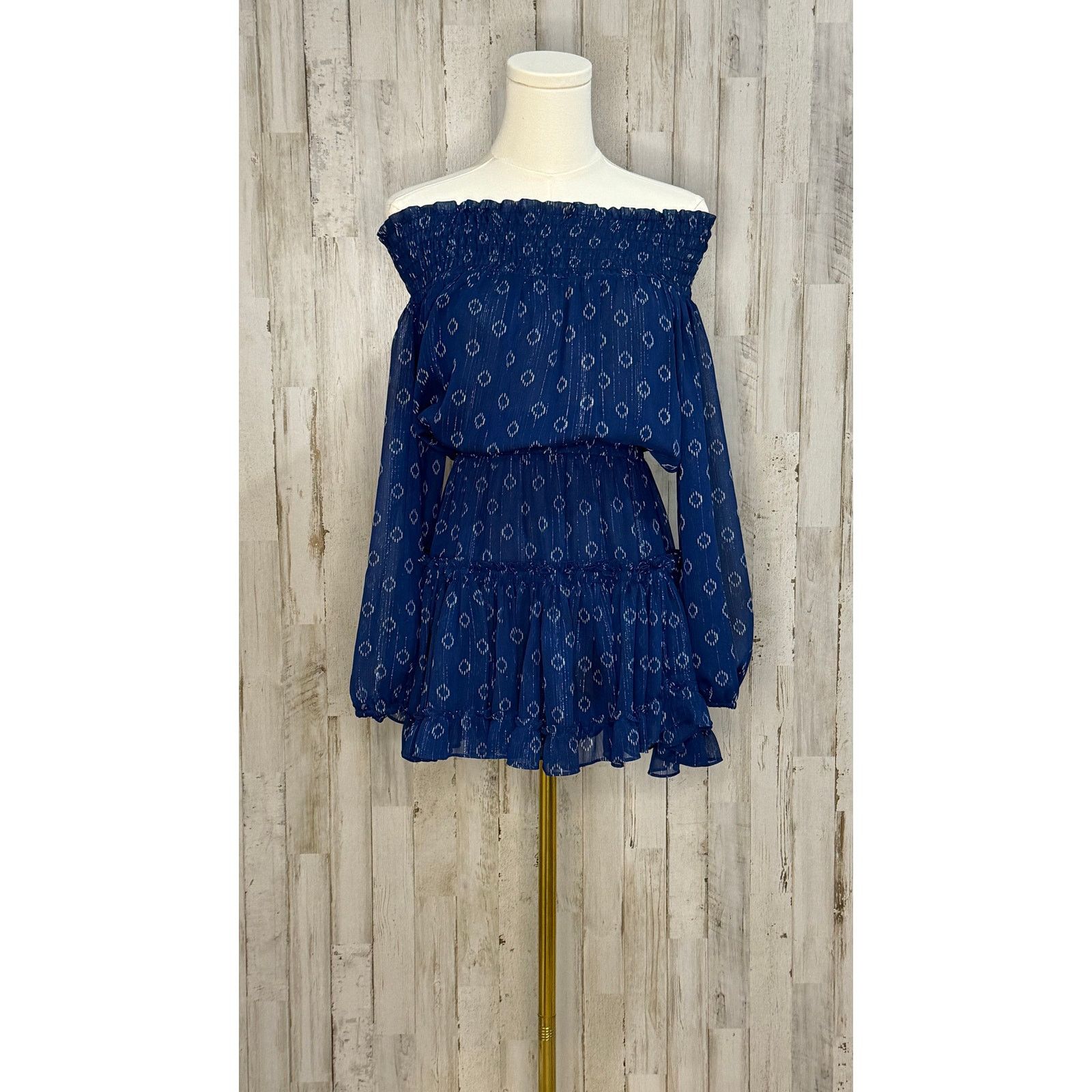 MISA Los Angeles Misa Los Angeles Women's XS Blue Off Shoulder Mini Dress Size XS / US 0-2 / IT 36-38 - 5 Thumbnail