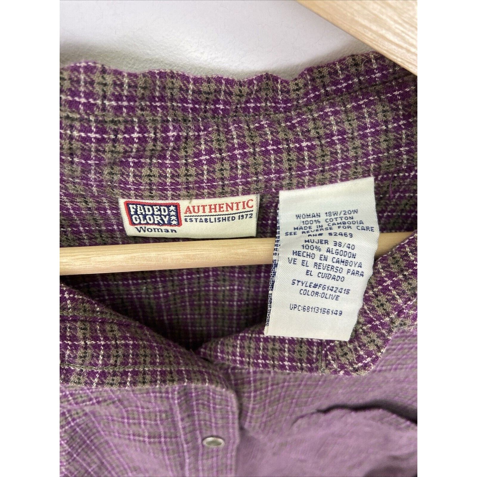 Faded Glory Faded Glory Woman’s Button Down Flannel Purple Size 18W Size XXL / US 16-18 / IT 52-54 - 2 Thumbnail
