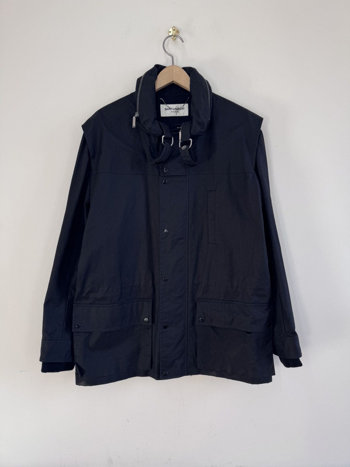 Saint Laurent Paris Parka Military Black Waxed Cotton Coat