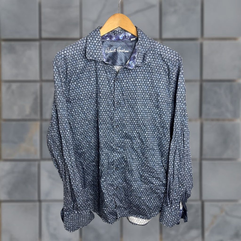 Robert Graham Robert Graham Shirt Mens XL Blue Geometric Pattern Button-Down Long Sleeve Classic Fit Size US XL / EU 56 / 4 - 1 Thumbnail
