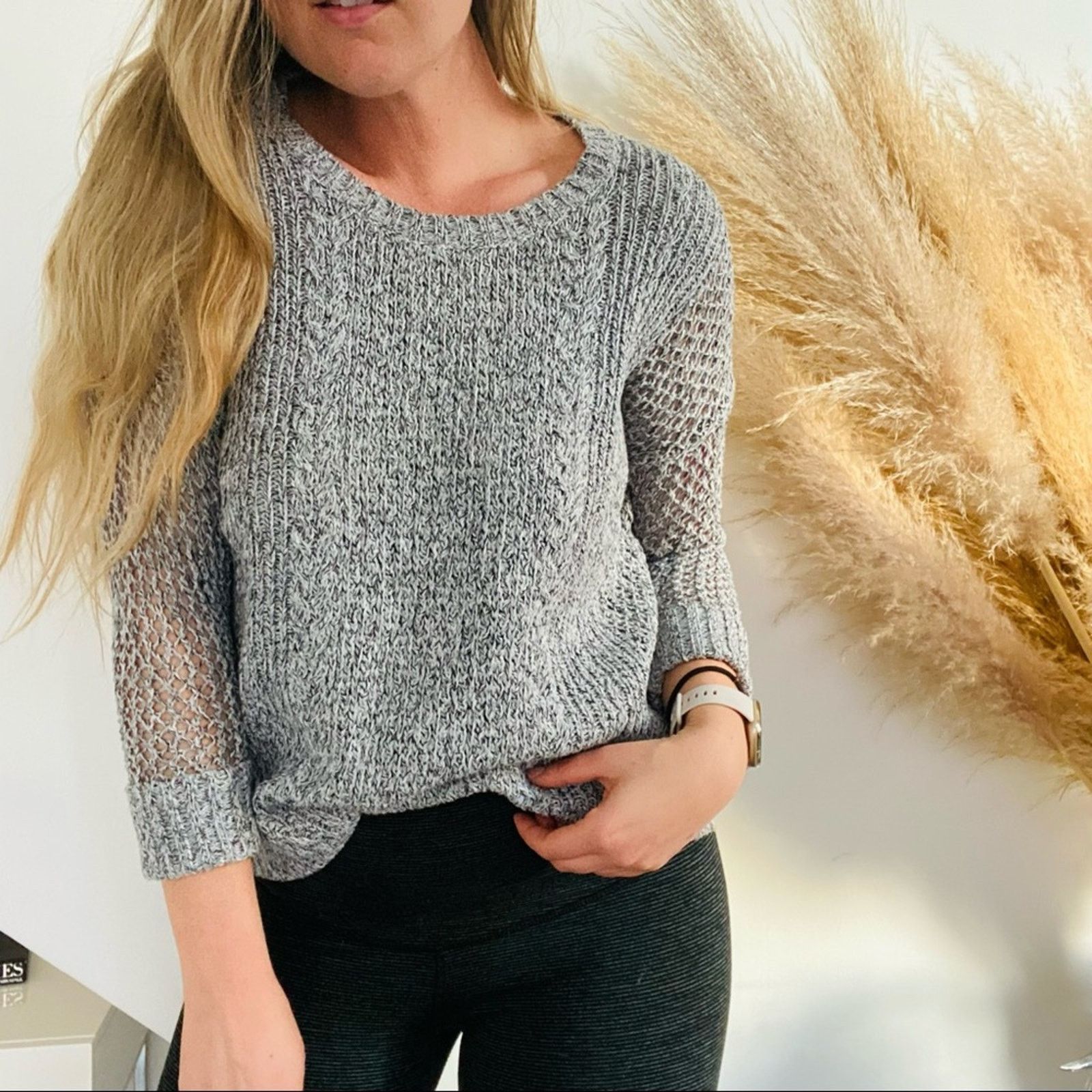 Madewell MADEWELL Heather Grey White Open Knit Weave Sweater Pullover Size XS / US 0-2 / IT 36-38 - 1 Thumbnail