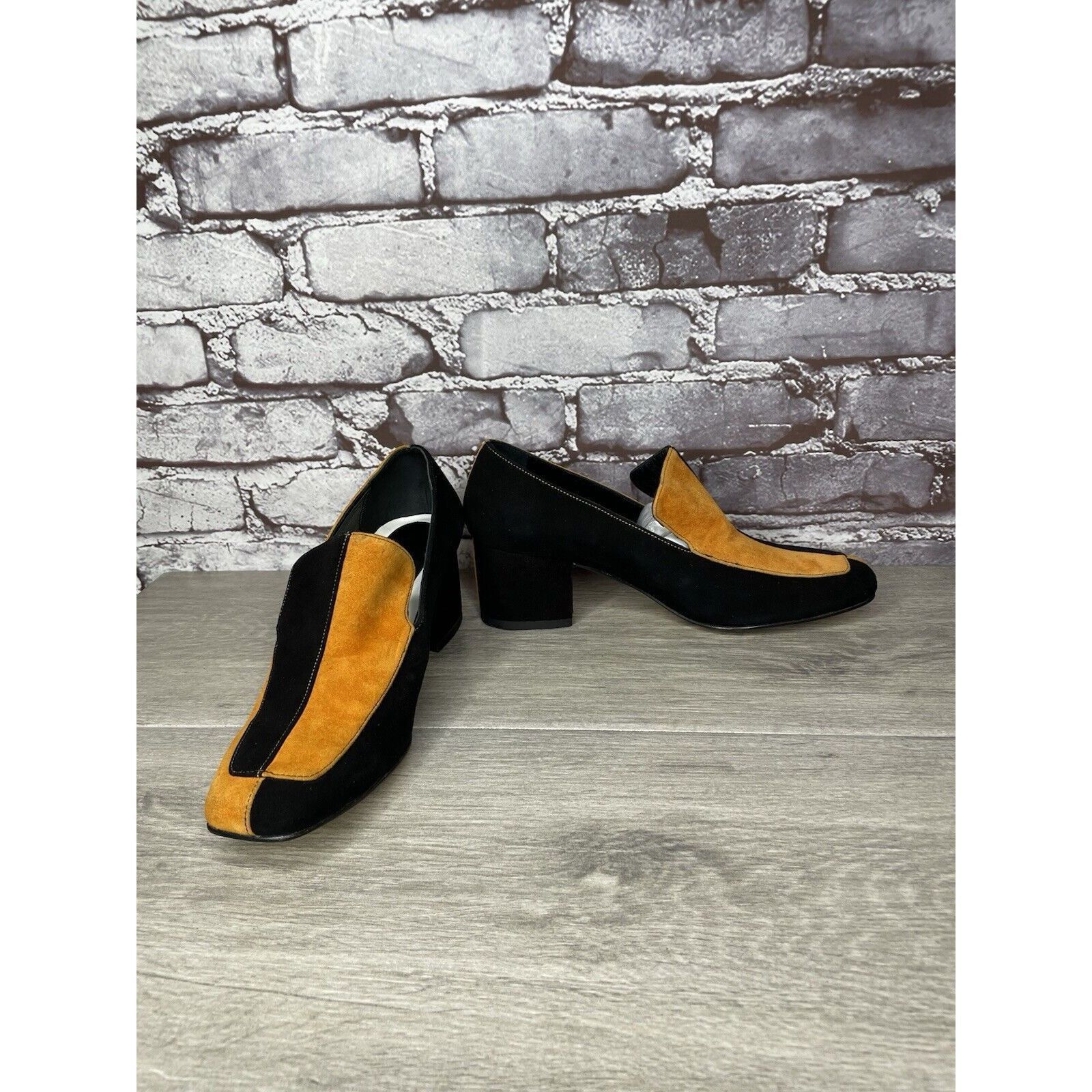 DORA TEYMUR DORATEYMUR Marigold Suede Black Leather Split Designer Mule Size US 7.5 / IT 37.5 - 11 Thumbnail