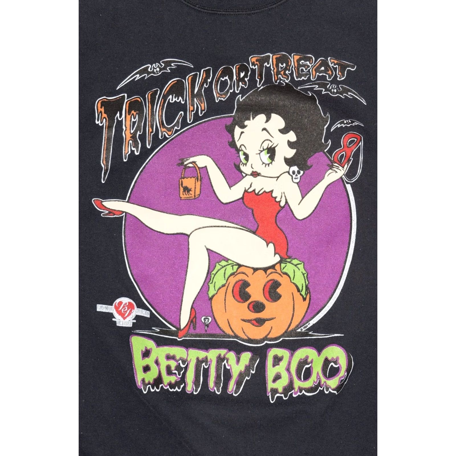 TEE JAYS Vintage Betty Boop Trick Or Treat Front/Back Halloween Sweatshirt Black 1990s XX-Large Tee Jays Womens Ladies Boys Girls Mens Size US XXL / EU 58 / 5 - 3 Thumbnail