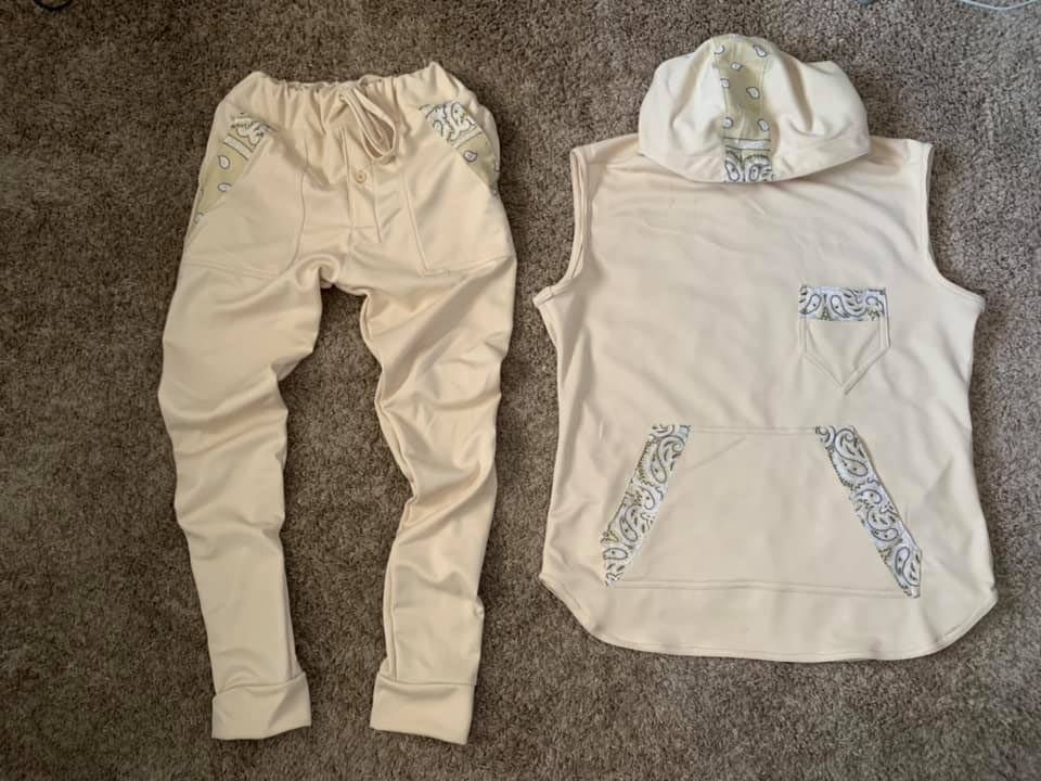 Other Men Custom Lt Beige Gray Bandanna Trim Tank HoodieJogge Set. Size US XL / EU 56 / 4 - 1 Thumbnail