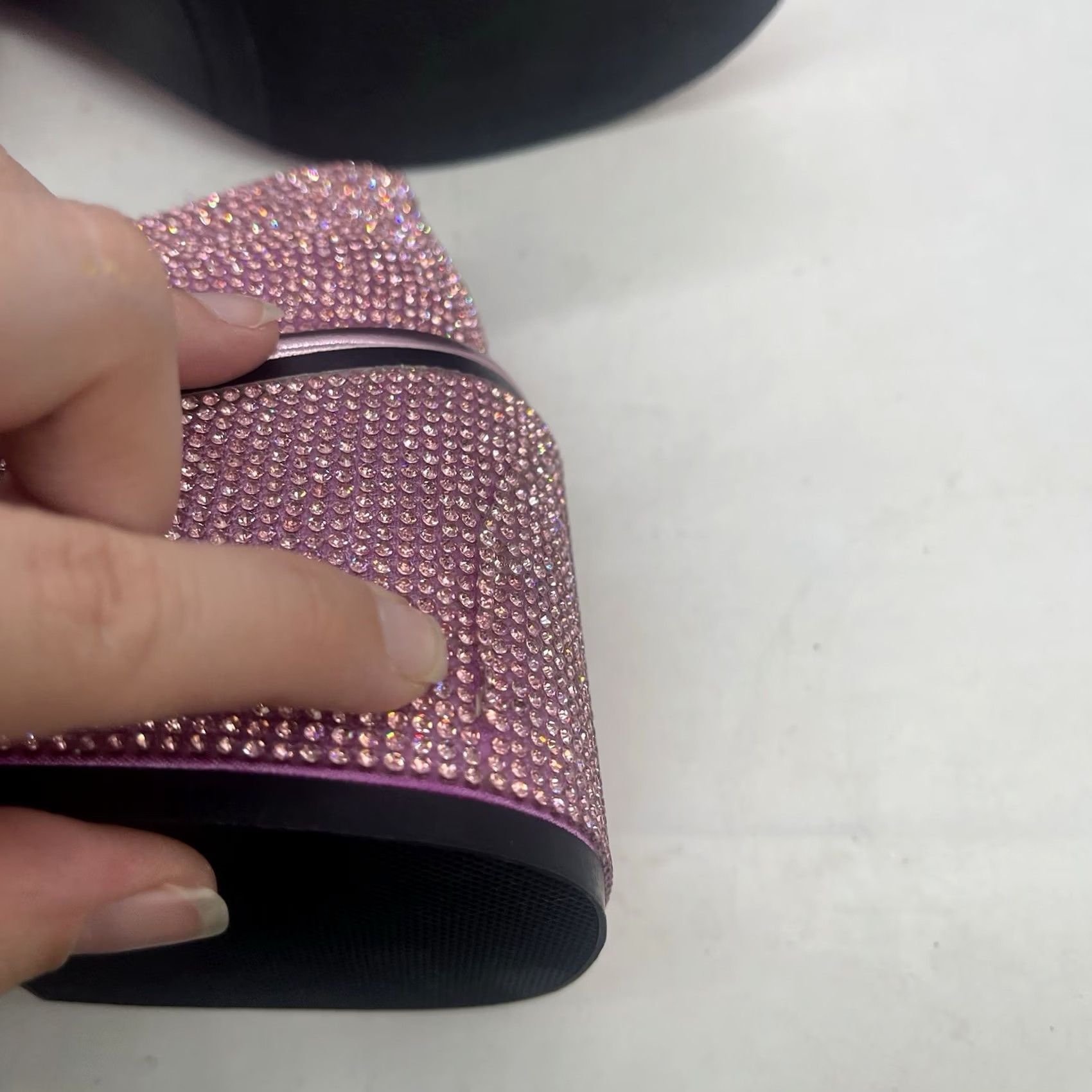 Vintage Sugar Thrillz Platform Heels Womens 8M Pink Glitter Rhinestone Block Heel 4in Buckle New w Box Size US 8 / IT 38 - 3 Thumbnail