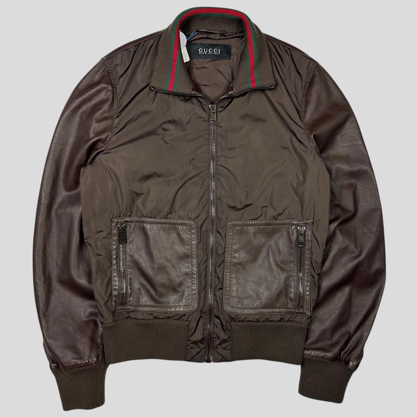 Gucci Gucci Brown Nappa Leather Hybrid Logo Bomber Jacket IT46 - S Size US S / EU 44-46 / 1 - 1 Thumbnail