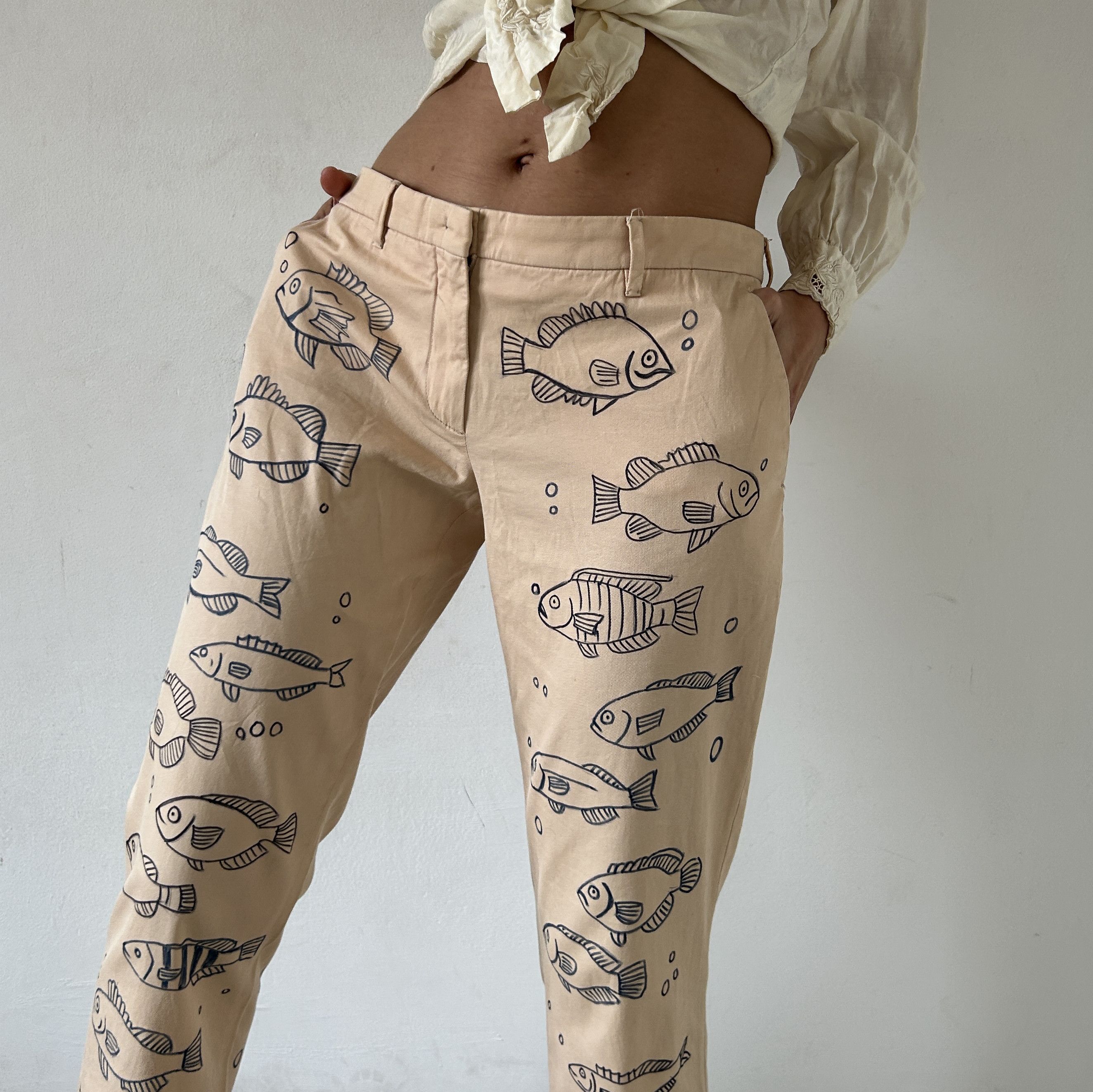Miu Miu Custom Miu Miu painted fish pink cotton low rise pants Size 30" / US 8 / IT 44 - 5 Thumbnail