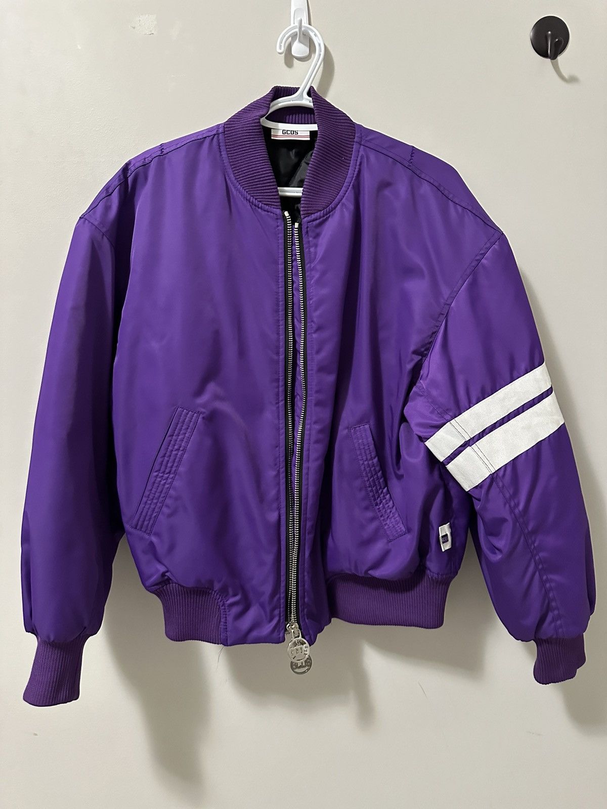 image of Gcds Purple Bomber Jacket With White Logo On The Back, Men's (Size Small)