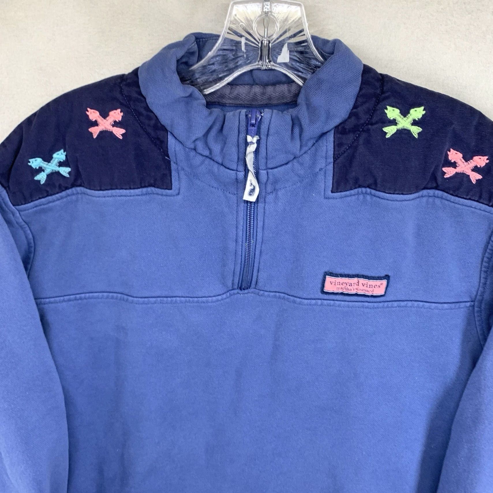 Vineyard Vines Vineyard Vines Women's 1/4 Zip Sweatshirt Jacket Medium Blue Embroidered Fish Bones Nautical Ocean Size M / US 6-8 / IT 42-44 - 5 Thumbnail