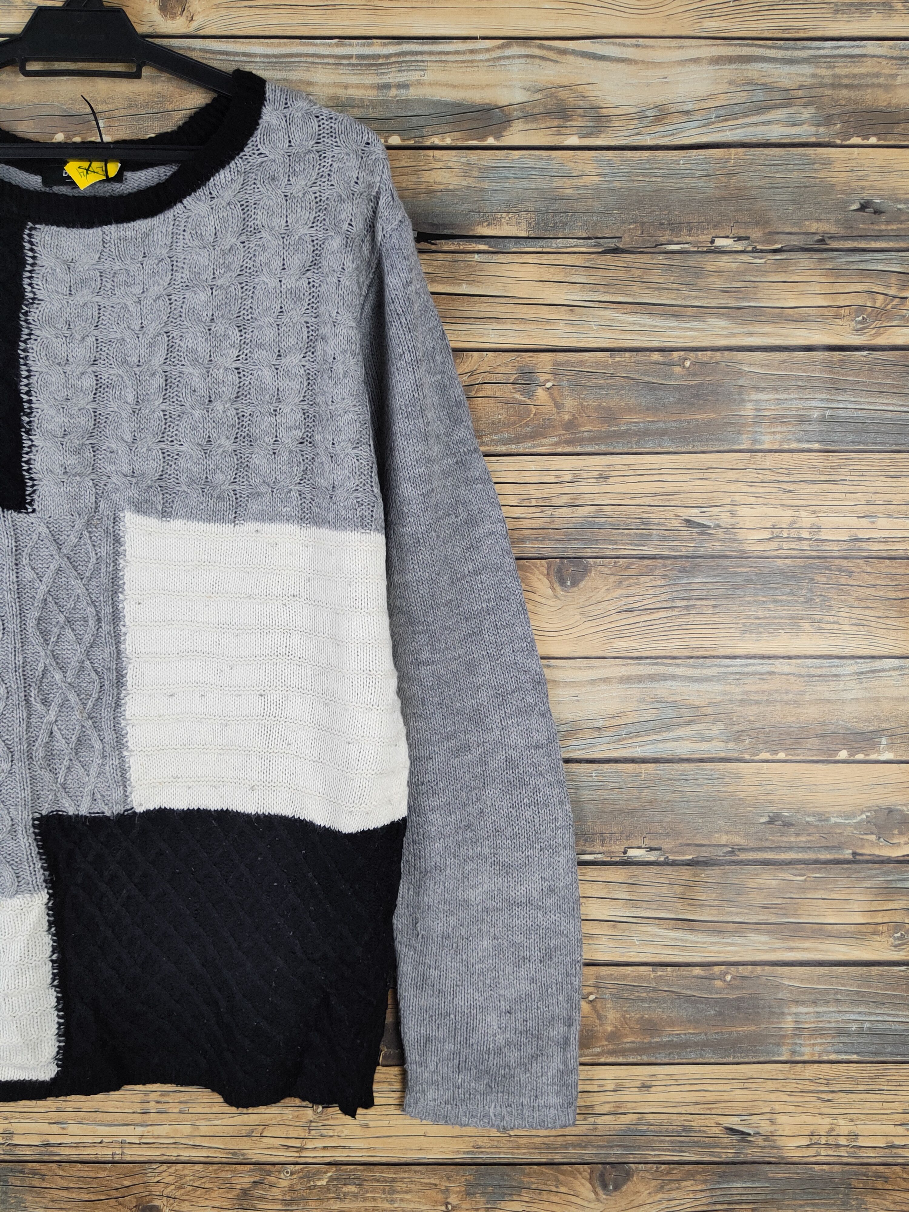 Homespun Knitwear Doublefocus Gray Black patchwork Knitwear Sweatshirts #W2152 Size US M / EU 48-50 / 2 - 5 Thumbnail