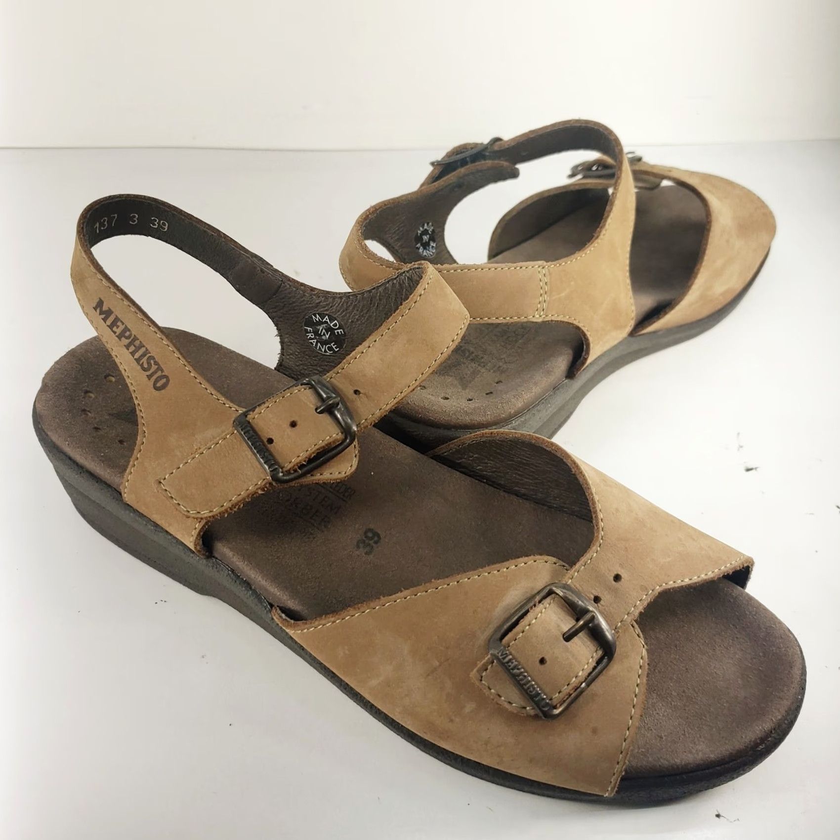 Mephisto Mephisto Sandals Suede Brown Wedge Strappy Women's 8M EU 39 Adjustable Arch Support Cushioned Comfort Leather Upper Breathable Nonslip Size US 8 / IT 38 - 2 Thumbnail
