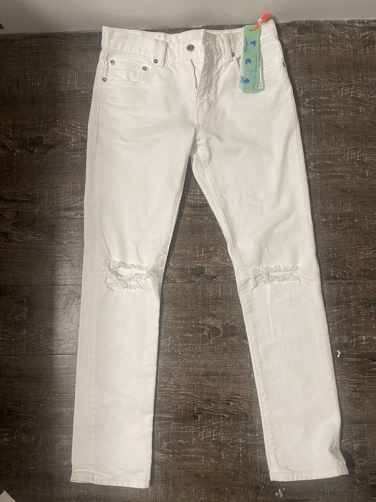 Image of Off White Off-White Corp Distress Skinny Jeans White Tofu, Men's (Size 30)