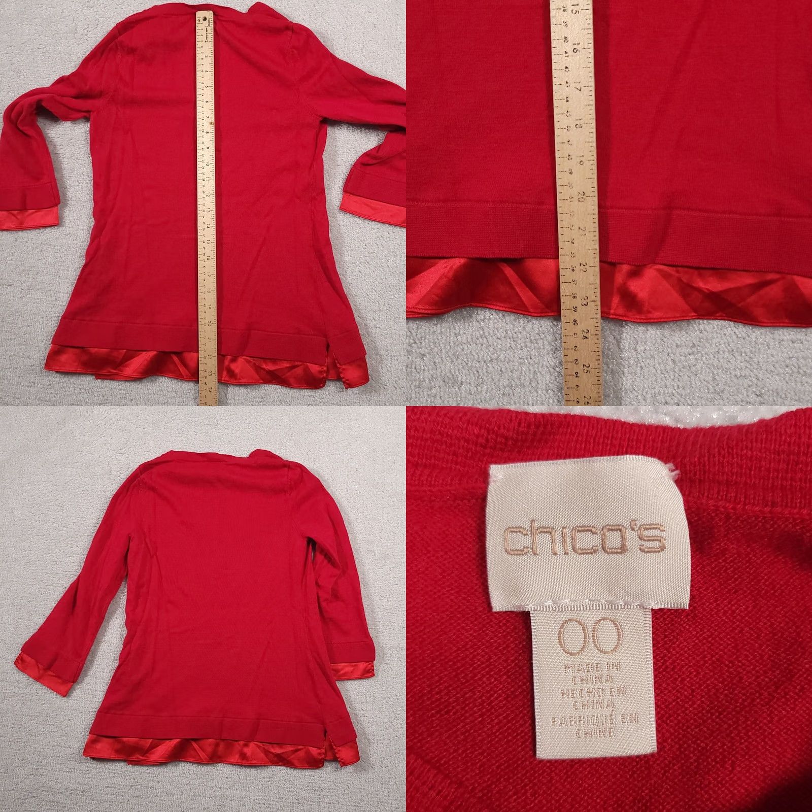 Vintage Chico's Sweater Women's XS Red 3/4 Sleeve V-Neck Pullover Knit Solid Slit Sleeve Casual, Business, Travel, Formal Mens Womens Boys Girls Size XS / US 0-2 / IT 36-38 - 8 Thumbnail