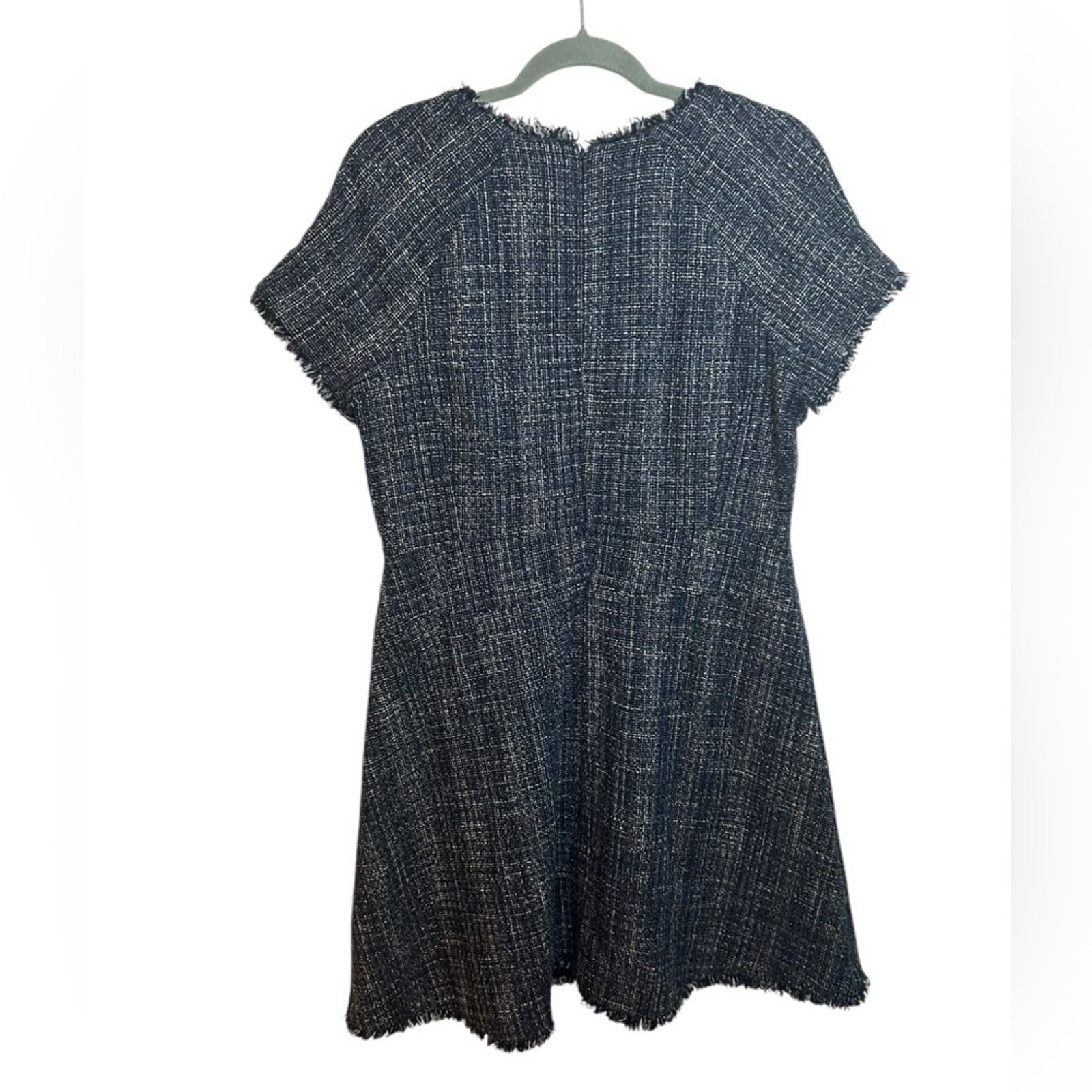Banana Republic Banana Republic Navy Blue Tweed Short Sleeve A-Line Dress Size XL / US 12-14 / IT 48-50 - 2 Thumbnail