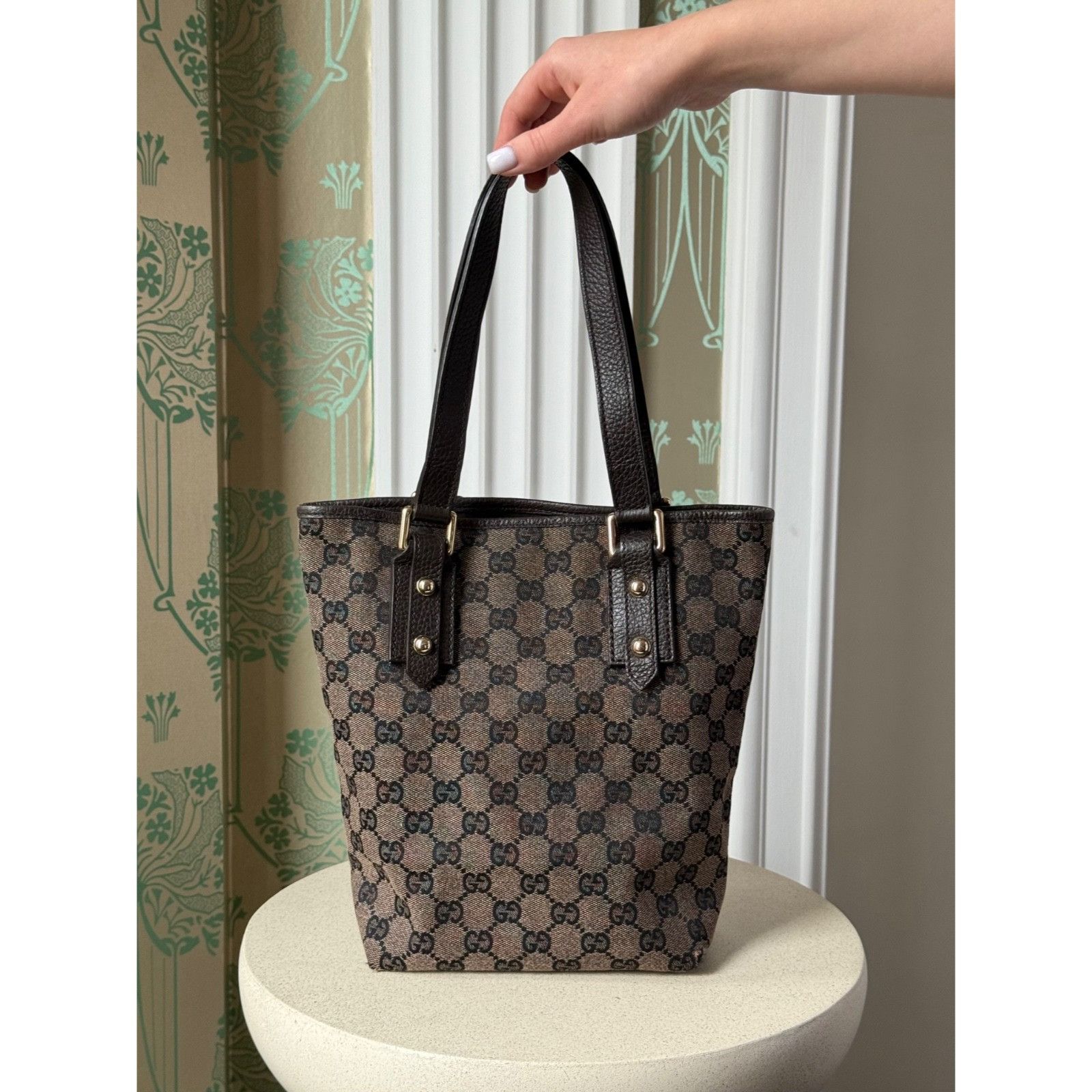 Gucci Gucci Monogram GG Jaquard Canvas Grey Brown Small Tote Hand Size ONE SIZE - 4 Thumbnail