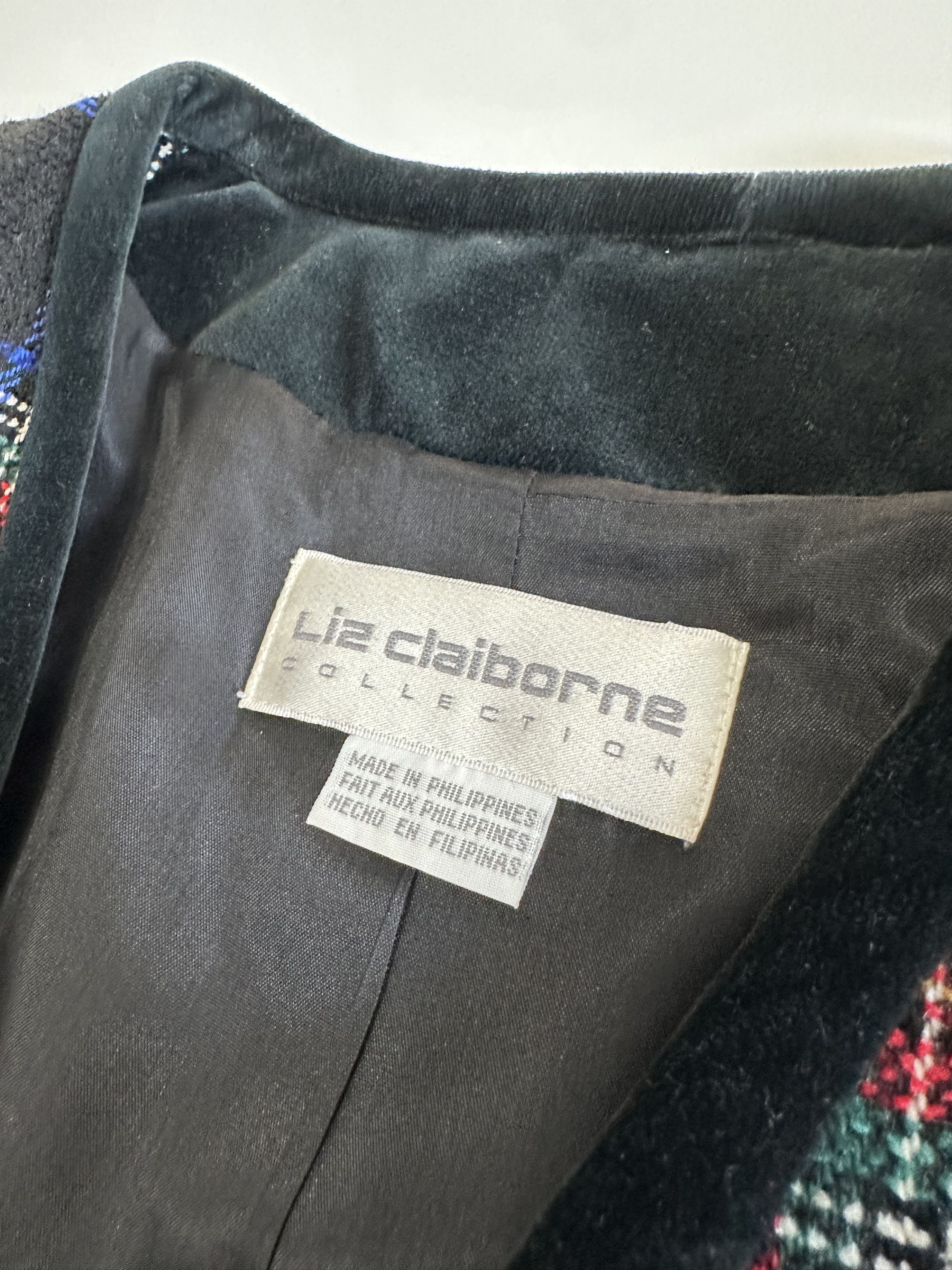 Liz Claiborne Liz Claiborne Women's Blazer Red Black Plaid Velvet Wool Size ONE SIZE - 2 Thumbnail