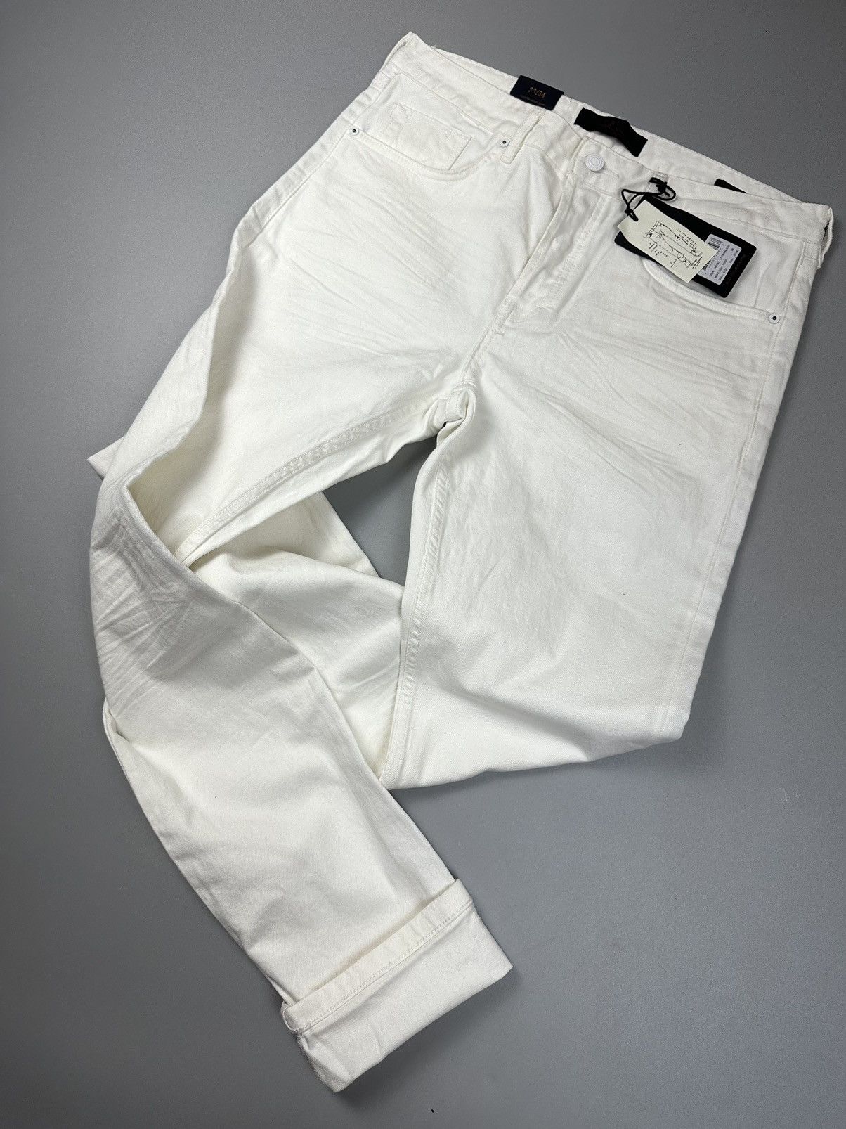 Scotch & Soda Scotch&Soda White solid Jeans Tapered Fit Large Size US 33 - 1 Thumbnail