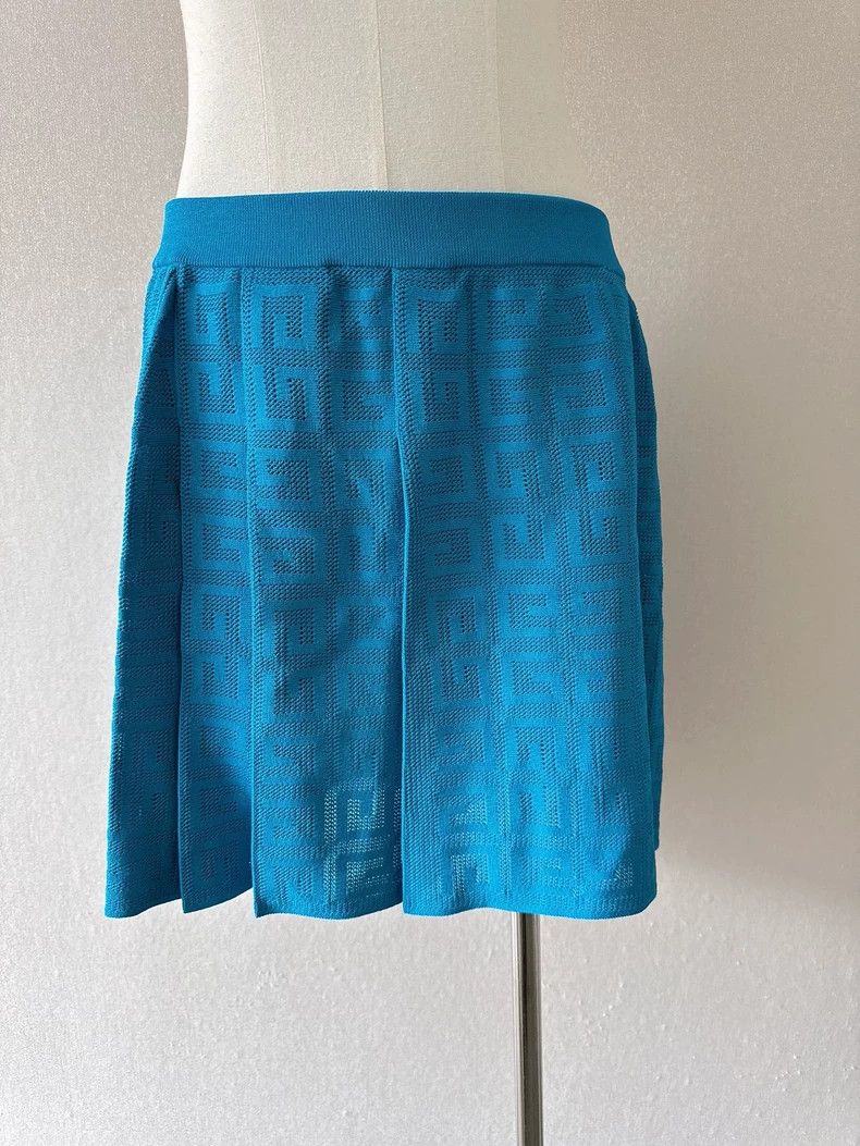 Givenchy Givenchy Blue Full LOGO Cut-Out Pleated Skirt Size M / US 6-8 / IT 42-44 - 1 Thumbnail