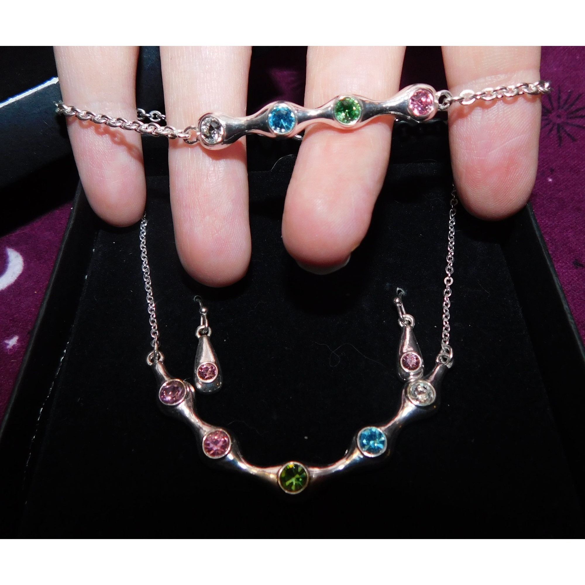 Other Rainbow Rhinestone Demi Parure (Necklace, Bracelet, Earrings Size ONE SIZE - 2 Thumbnail