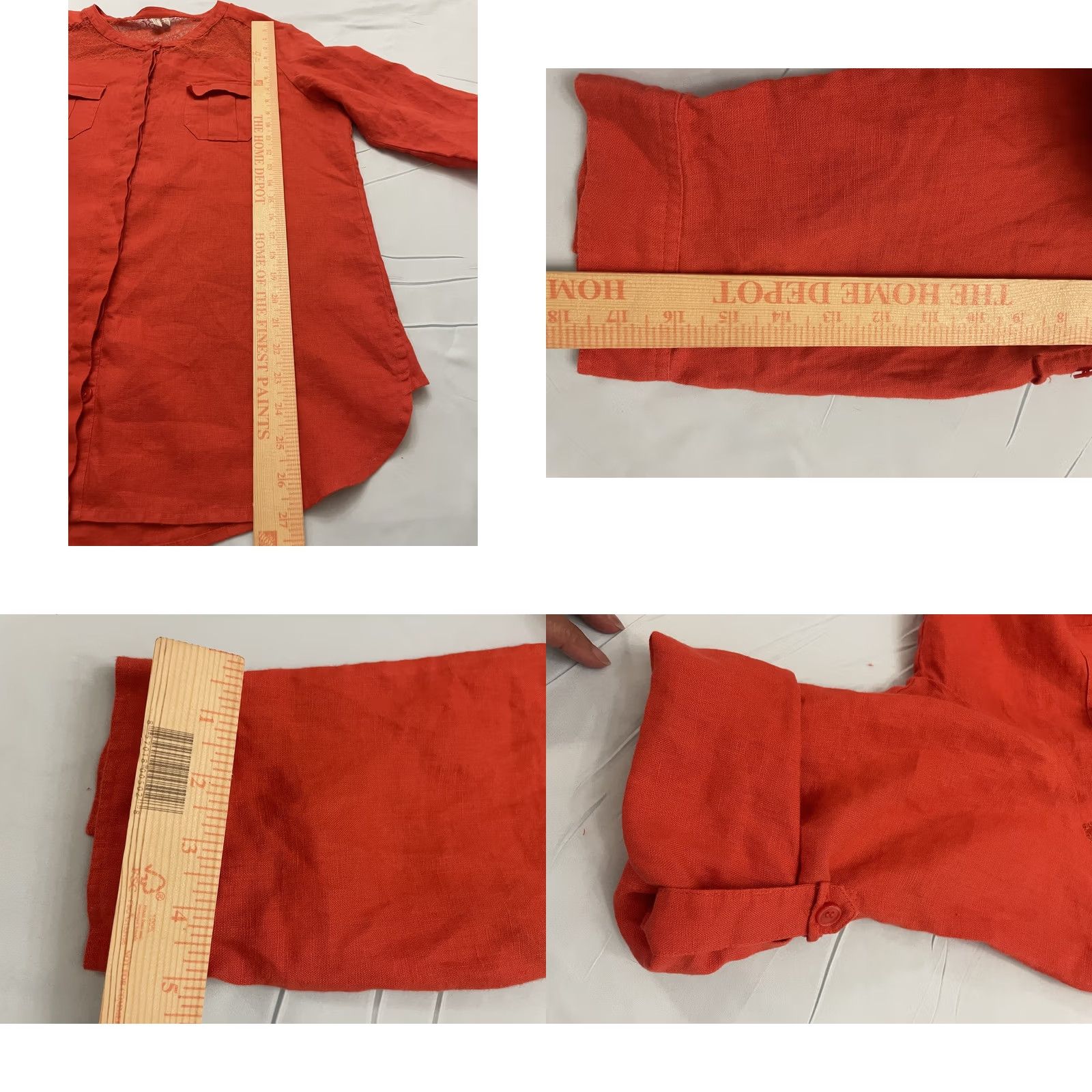 Madison Madison Shirt Womens XL Red Linen Lace Tunic Long Sleeve Button Front Pockets Size XL / US 12-14 / IT 48-50 - 9 Thumbnail