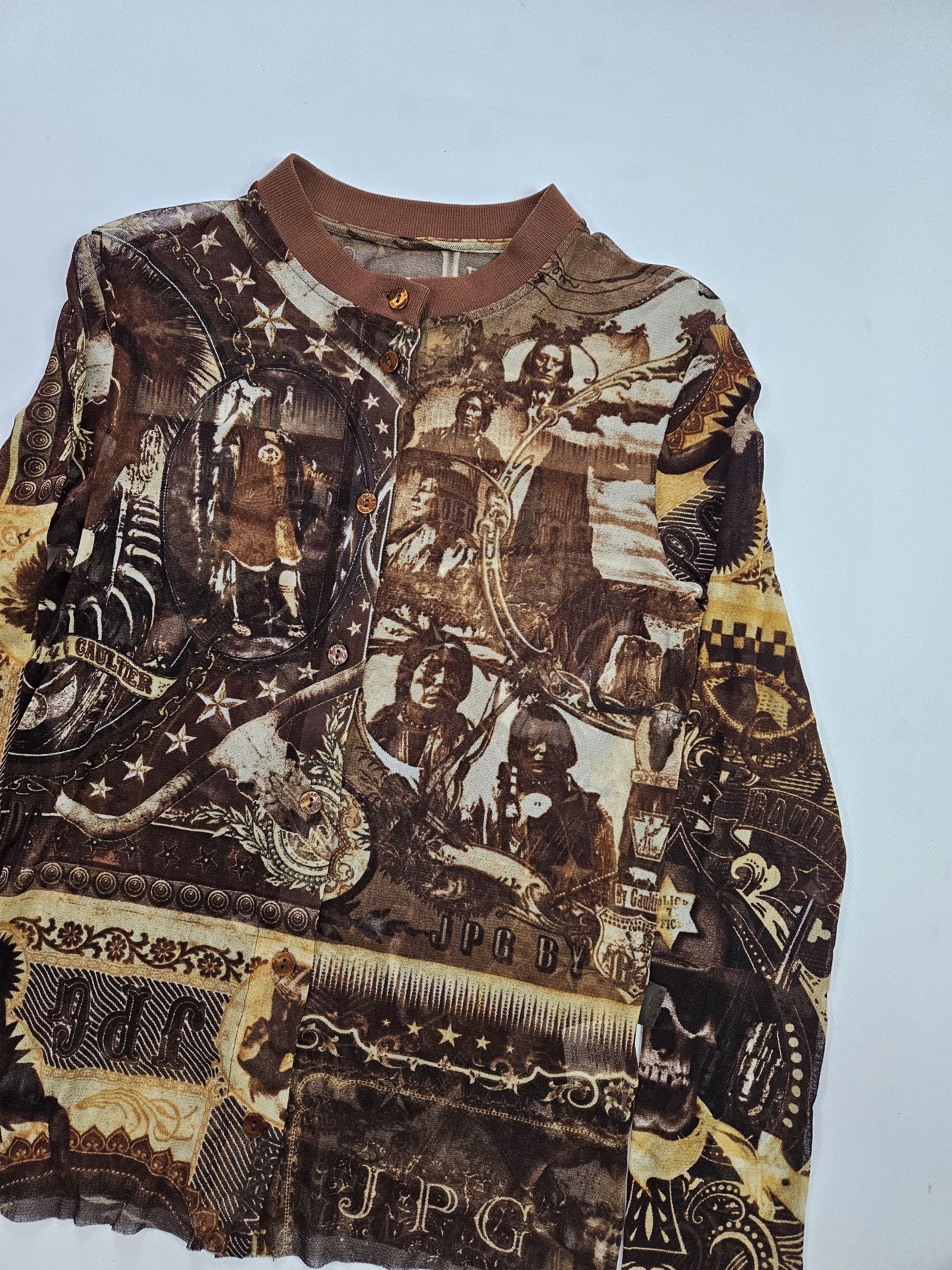 Jean Paul Gaultier jpg jeans native american all over print button up mesh top Size M / US 6-8 / IT 42-44 - 3 Thumbnail