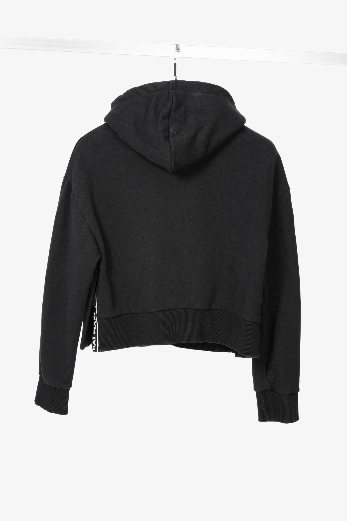 Balmain Balmain Black Cropped Cotton Logo Hoodie Size M / US 6-8 / IT 42-44 - 2 Thumbnail