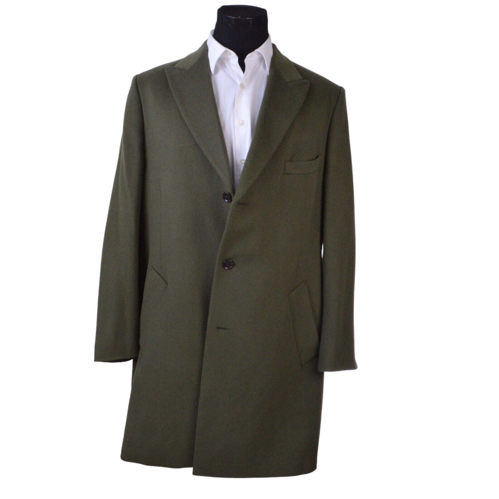 Image of Indochino Mens Overcoat Jacket 48L Green Cashmere Wool Blend (Size 2XL)