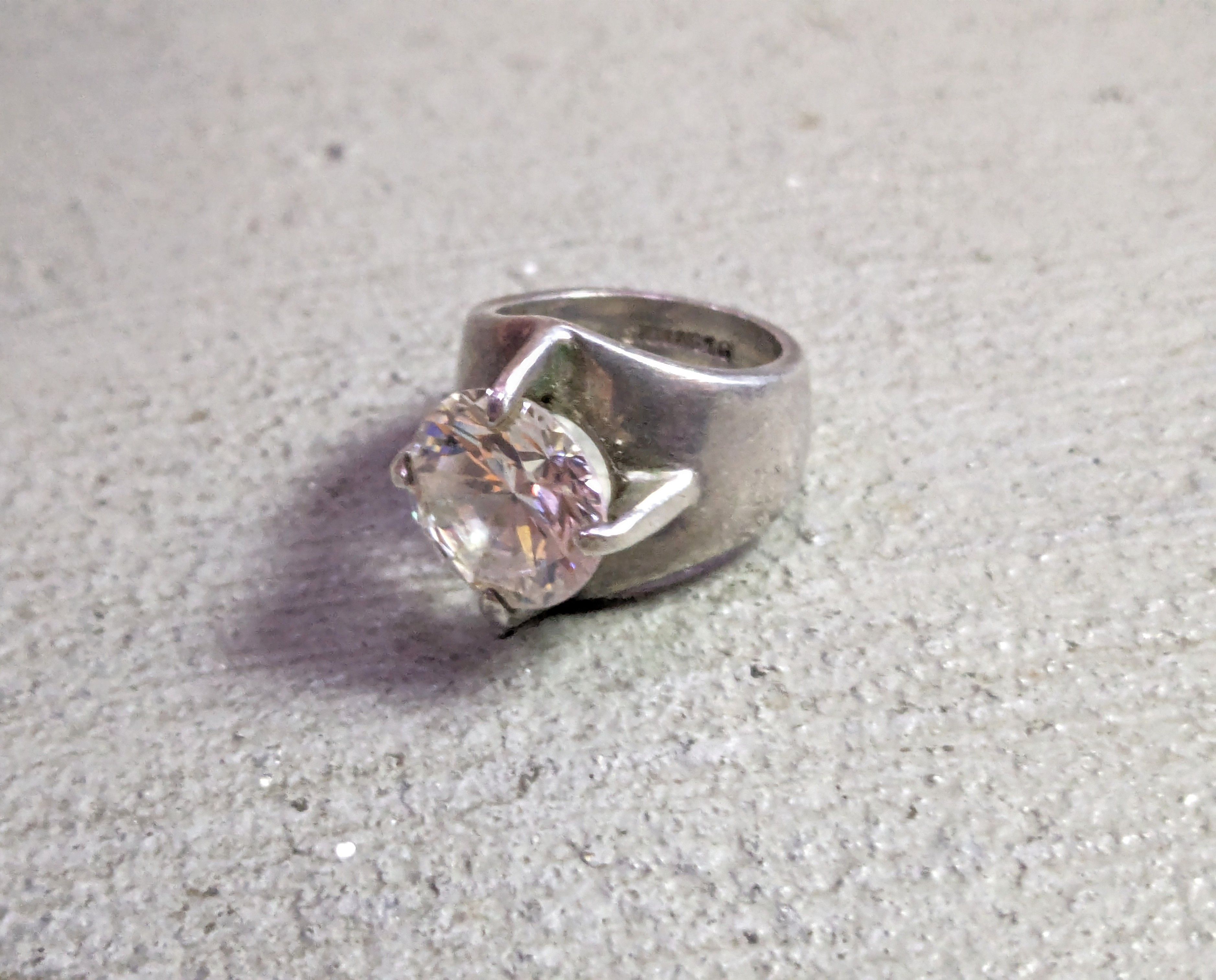 Jewelry × Vintage Vintage Sterling Silver Ring 4.75 CZ Round Modern Cocktail Size ONE SIZE - 2 Thumbnail