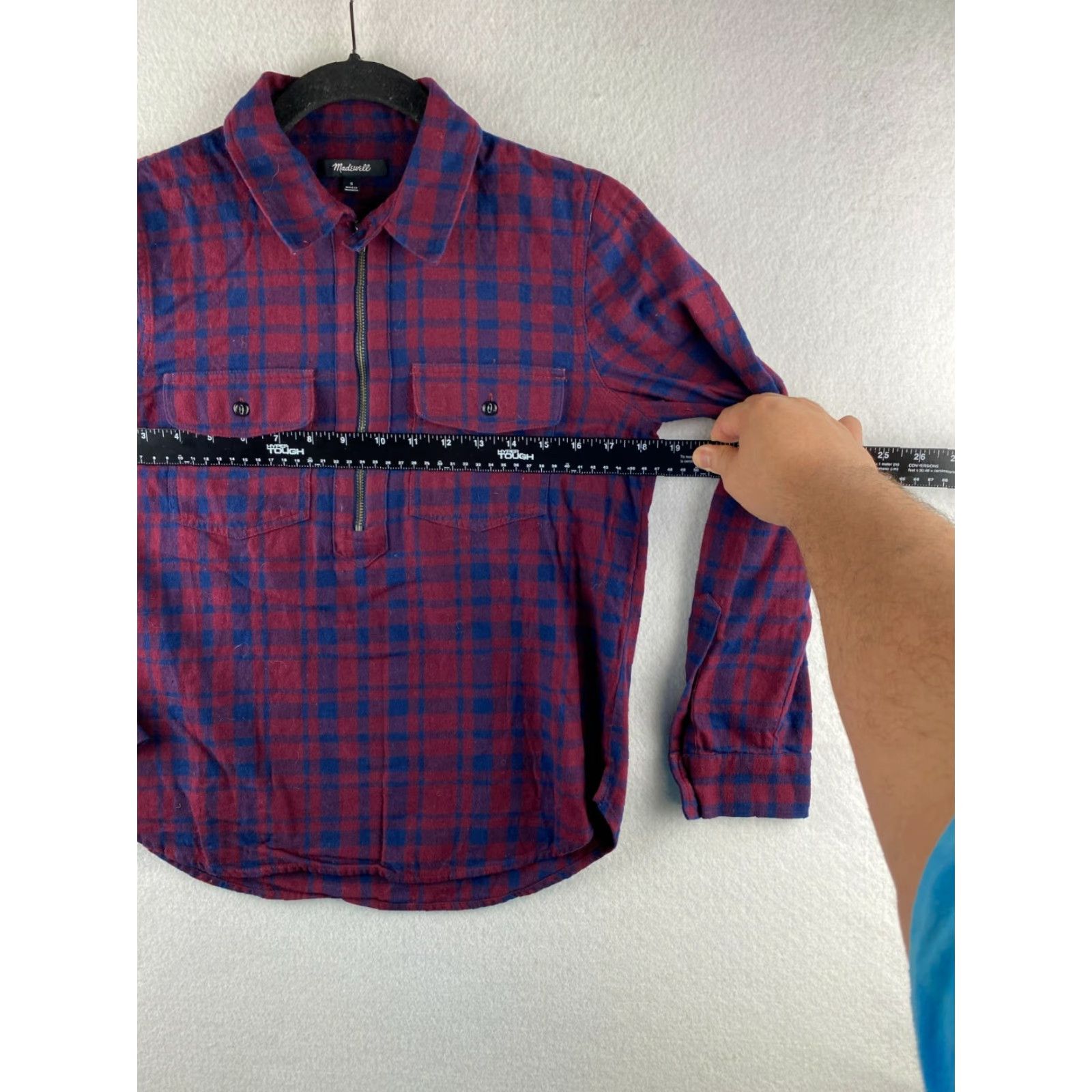 Madewell Madewell Shirt Womens Small S Blue Red Plaid 1/4 Zip Long Sleeve Multicolor Flannel Shirt Size S / US 4 / IT 40 - 4 Thumbnail