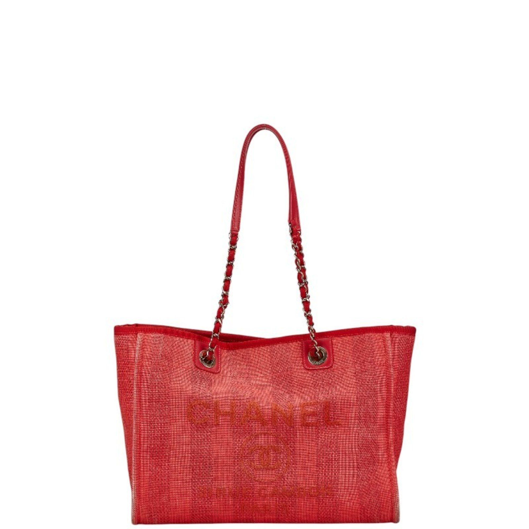 Chanel CHANEL Deauville Tote MM Coco Mark Chain Bag in Red Canvas and Leather for Women Size ONE SIZE - 1 Thumbnail