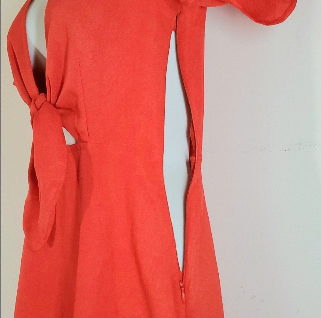 Lulus LuLu's Dress Sze XS Red Keyhole Split Flutter Sleeve Summer Size XS / US 0-2 / IT 36-38 - 6 Thumbnail