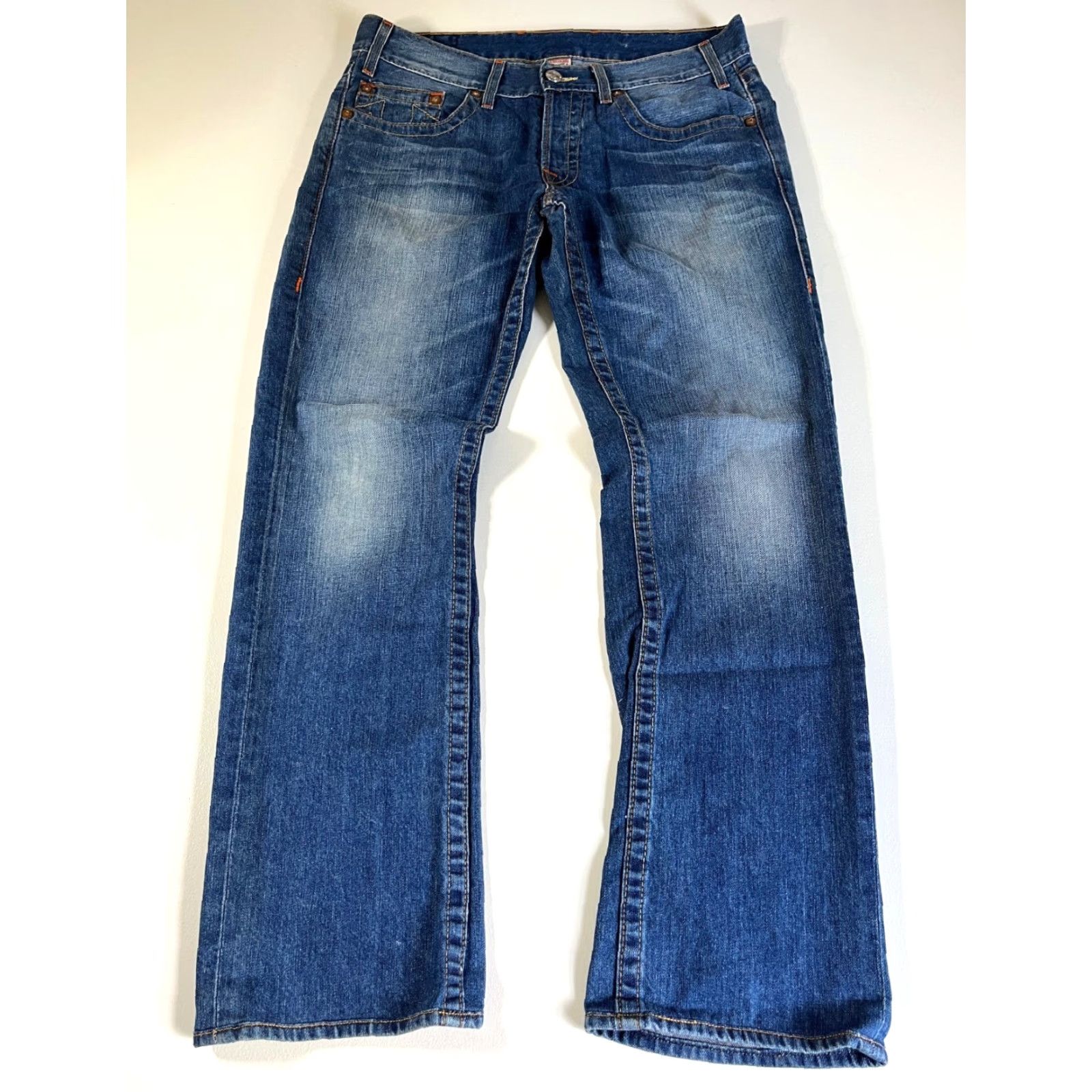 True Religion True Religion Jeans Slim Straight Leg Men's 33x32 Blue Denim Made in USA Regular 5-Pocket Pockets City USA Classic 90s Size US 33 - 3 Thumbnail
