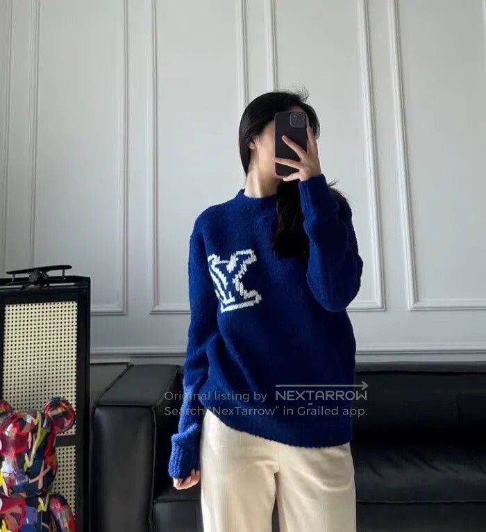 Louis Vuitton Louis Vuitton Dark blue logo intarsia wool crewneck long-s Size US XL / EU 56 / 4 - 8 Thumbnail