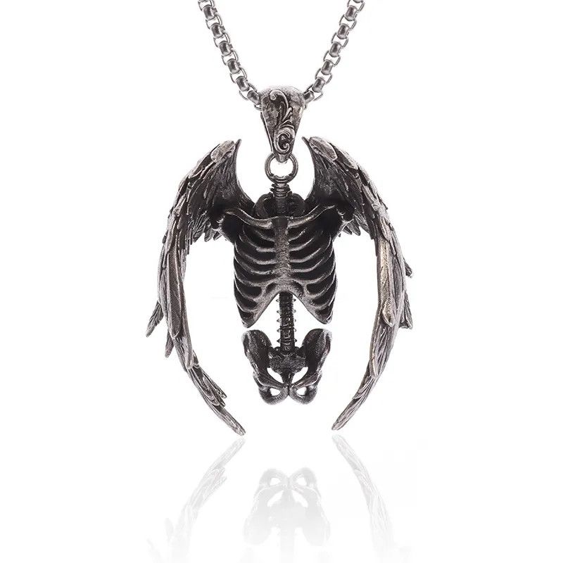 Jewelry Gothic Wing Pendant Half Body Skull Necklace Size ONE SIZE - 2 Thumbnail