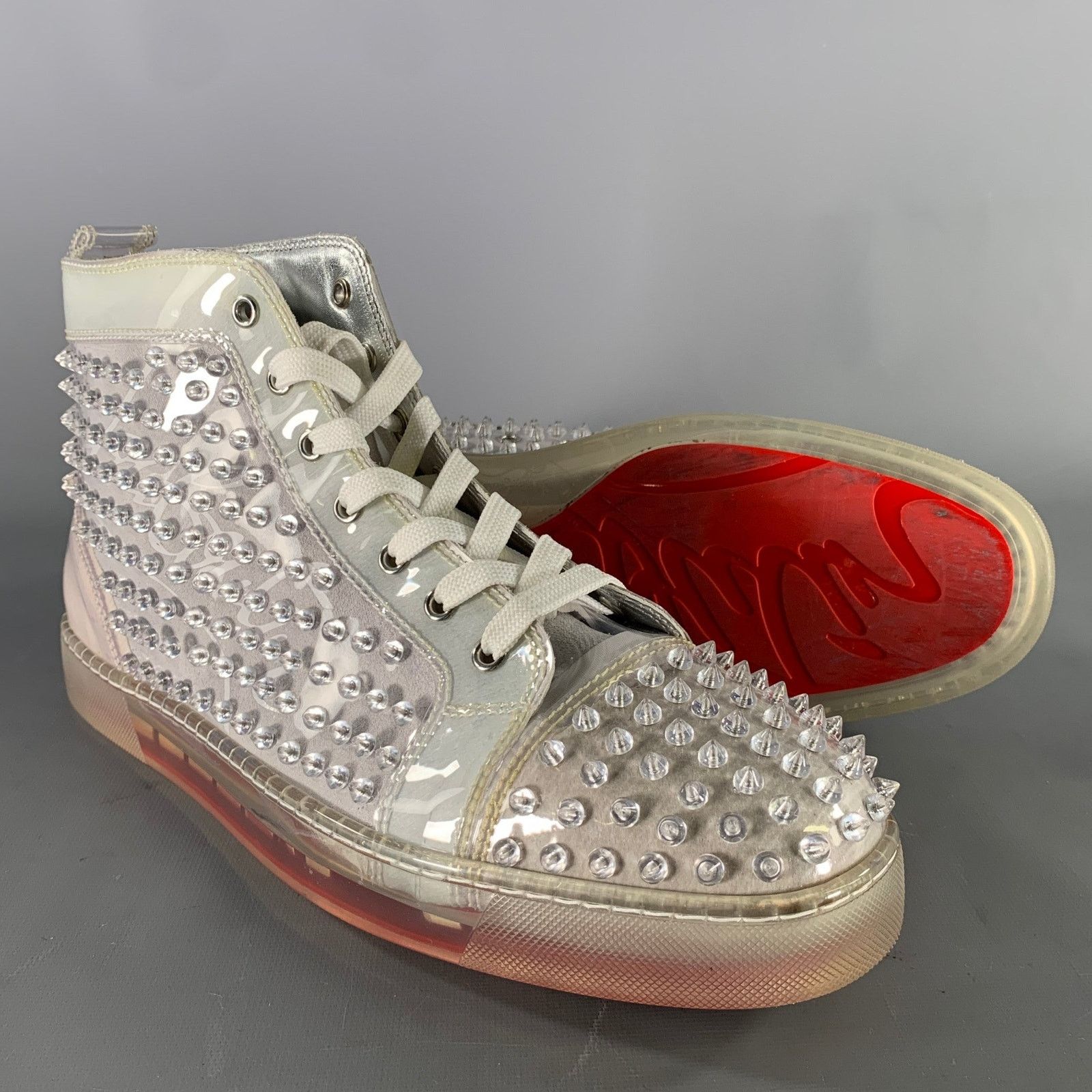 Christian Louboutin CHRISTIAN LOUBOUTIN Silver Grey Studded High Top Sneakers Size US 12.5 / EU 45-46 - 5 Thumbnail