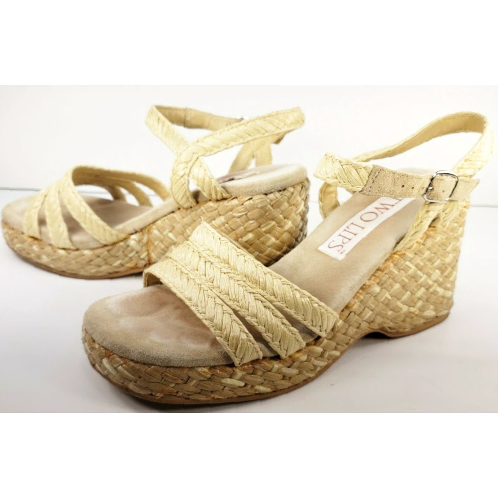 Vintage Two Lips Aruba Wedge Espidrille T-Strap Sandals Women Size 9 Beige with Box Size US 9 / IT 39 - 4 Thumbnail