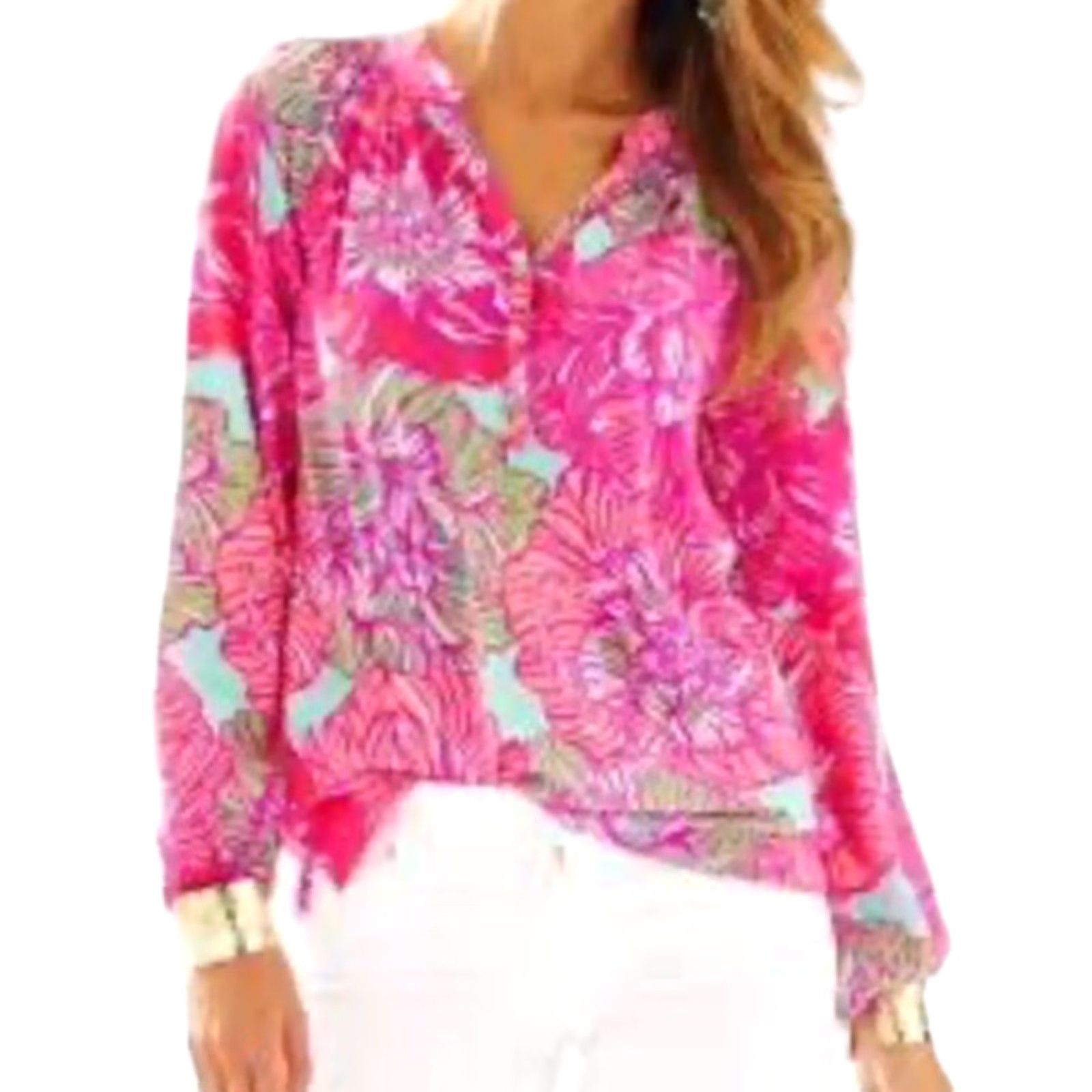 Lilly Pulitzer Lilly Pulitzer Blouse Shirt Elsa Worth It Silk Pink Floral XS Women Tunic Long Sleeve Buttoned XS Womens Size XS / US 0-2 / IT 36-38 - 4 Thumbnail