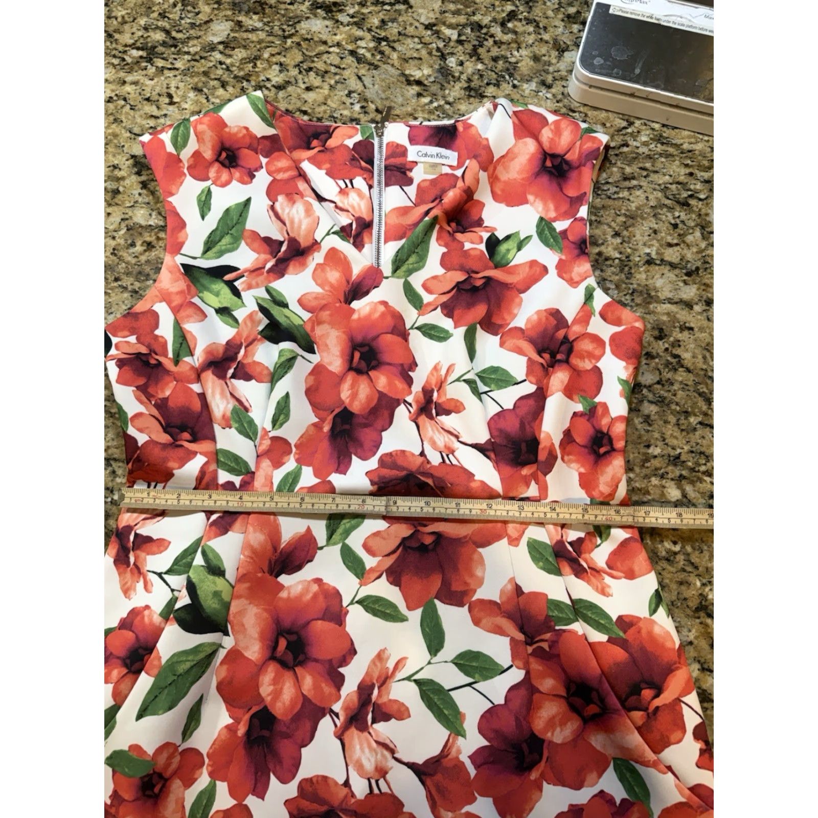 Calvin Klein Calvin Klein Sheath Dress V-Neck Sleeveless Floral Knit Knee Length Red White sz 14 Women Size XL / US 12-14 / IT 48-50 - 6 Thumbnail