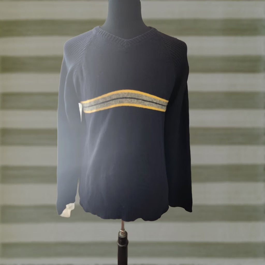 Tommy Hilfiger VTG Tommy Hilfiger Navy Blue Yellow Gray Stripe Sweater Mens M Size US M / EU 48-50 / 2 - 1 Thumbnail