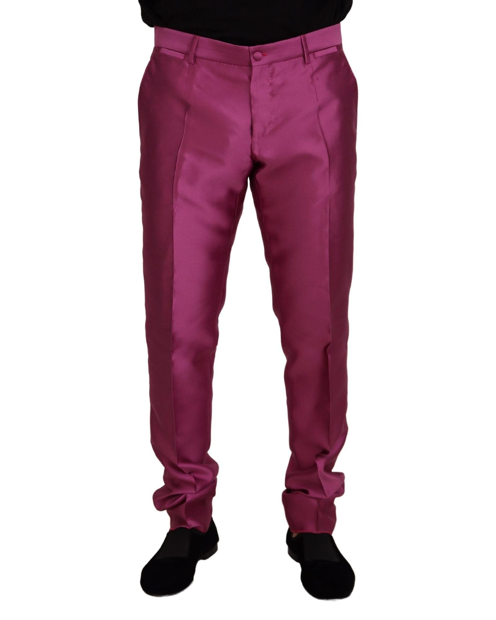 image of Dolce Gabbana Slim Silk Trousers in Pink, Men's (Size 30)