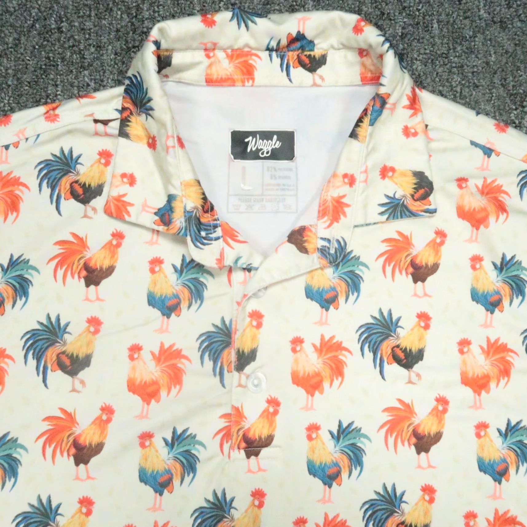 Vintage Waggle Polo Shirt Mens L White Cream Cocky Rooster Performance Short Sleeve Golf Polo Size US L / EU 52-54 / 3 - 2 Thumbnail
