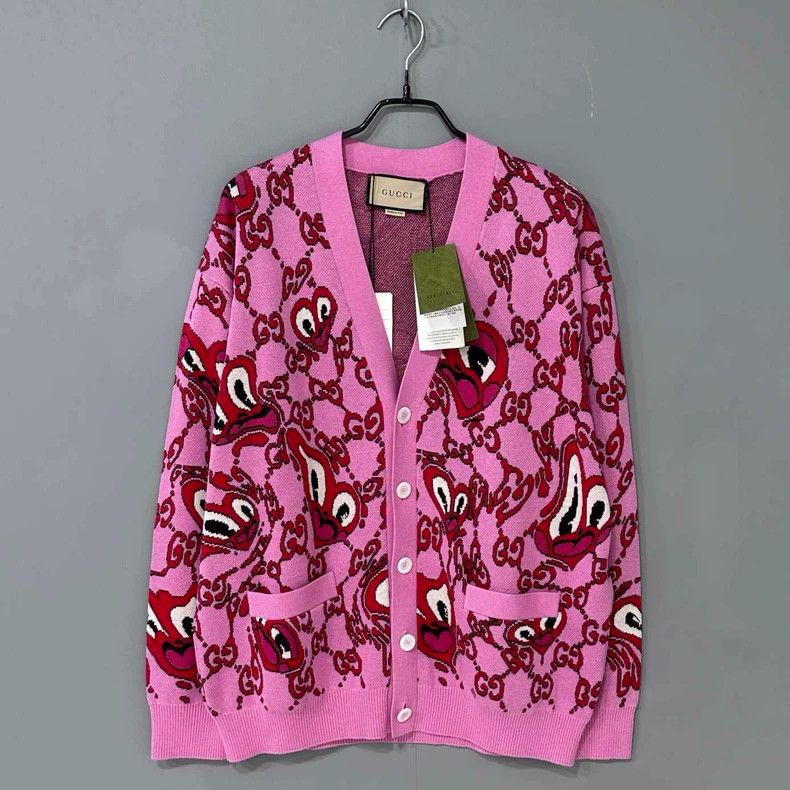 Gucci Gucci Pink heart full-print knitted cardigan jacket 2506-Ne Size M / US 6-8 / IT 42-44 - 1 Thumbnail