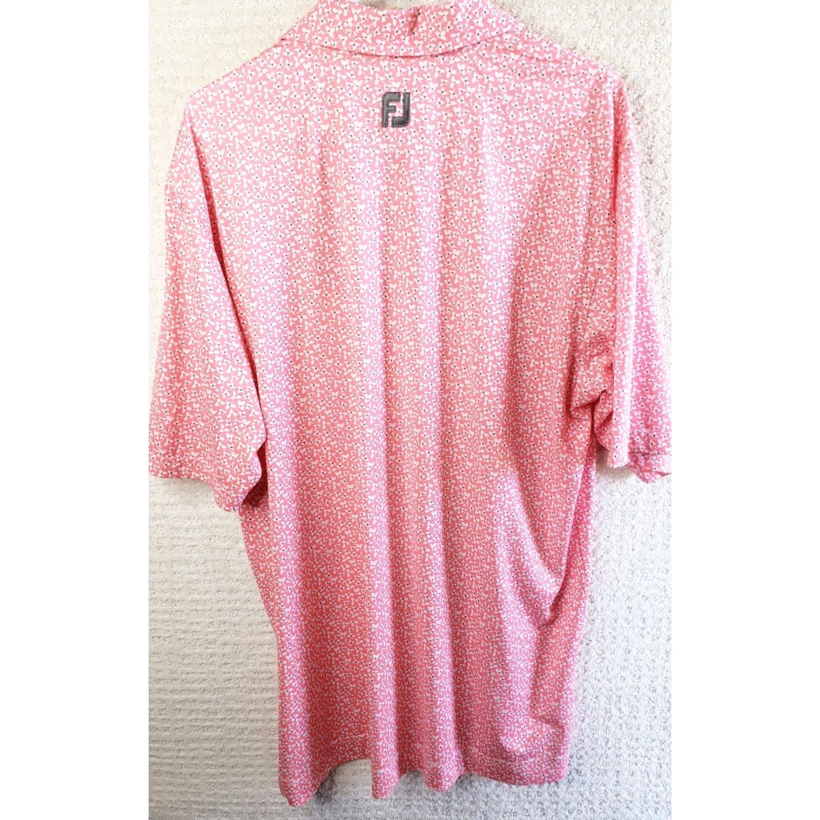 Footjoy FootJoy Polo Shirt Pink Floral All Over Men L Short Sleeve Golf Casual Logo 88% Polyester 12% Spandex Size US L / EU 52-54 / 3 - 6 Thumbnail