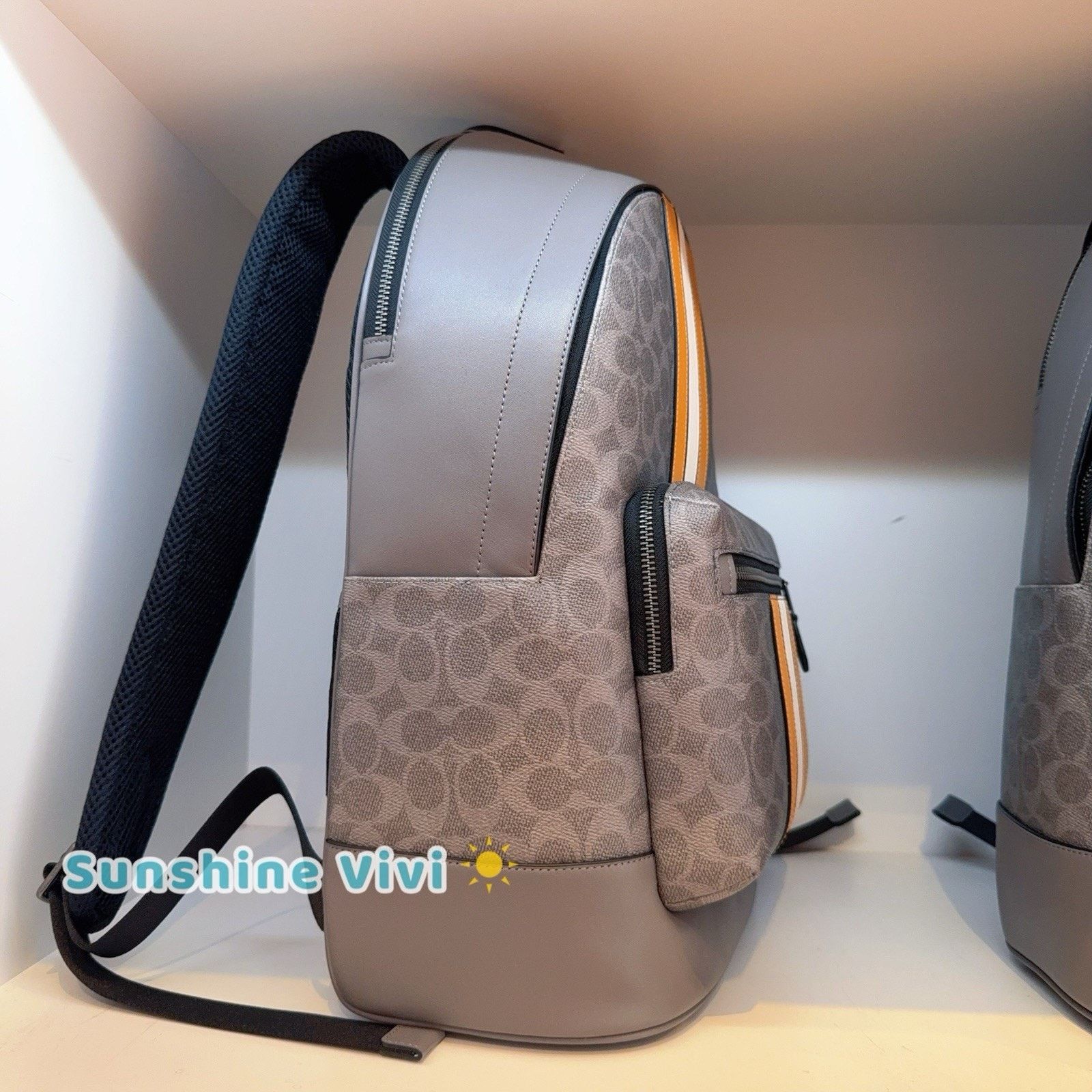 Coach NWT Coach Cv922 West Backpack Varsity Stripe Grey/Ochre Size ONE SIZE - 2 Thumbnail